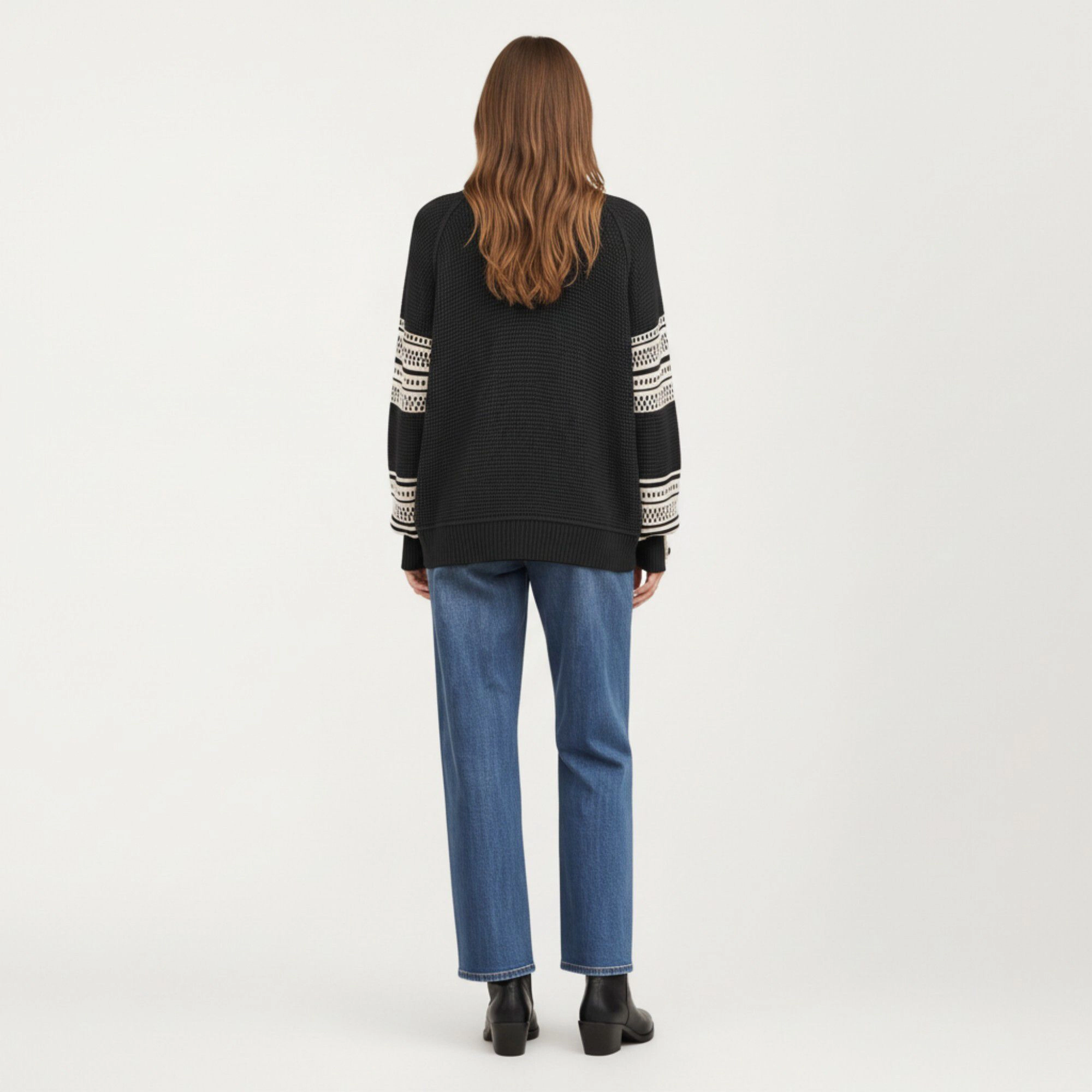 Anna-Kaci Women's Waffle Stitch Patterned Sleeve Mock Neck Long Knit Pullover Top