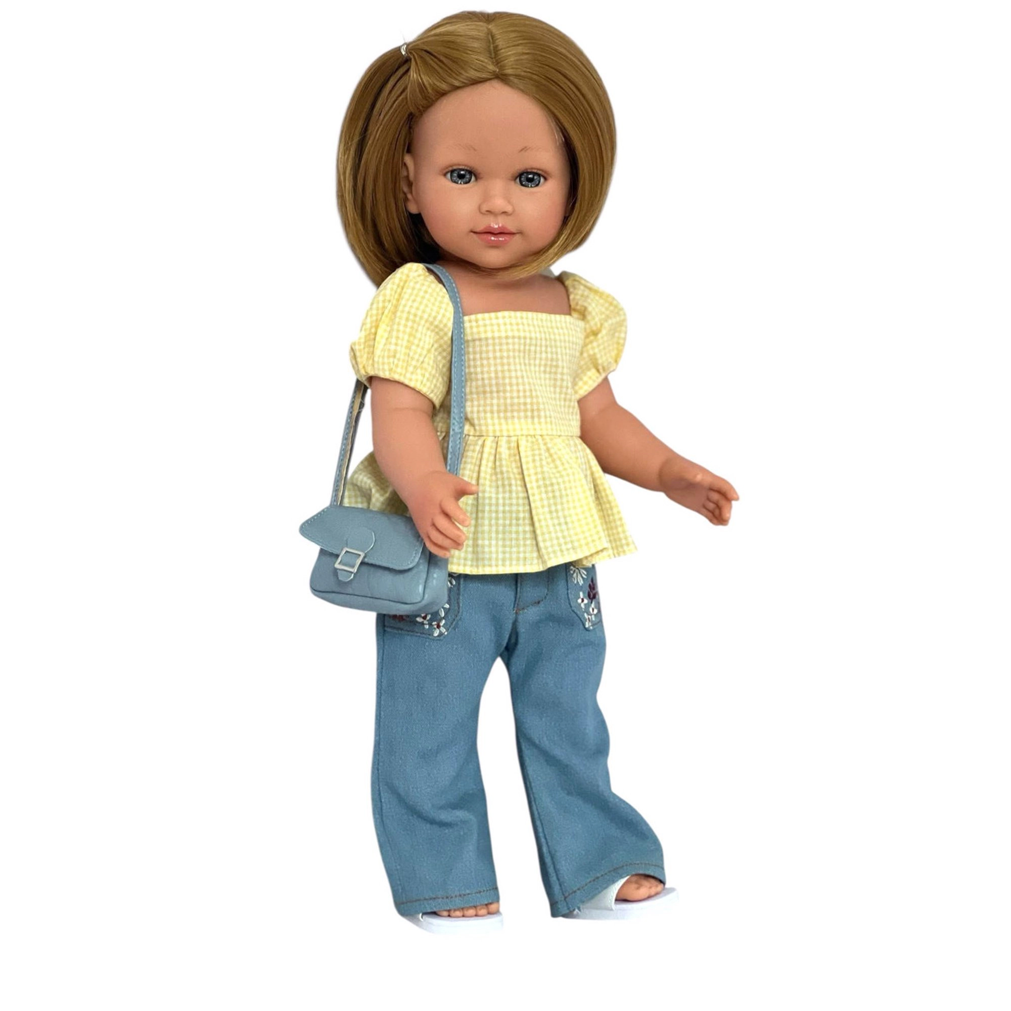MBD® 18 Inch Doll Clothes- Yellow Gingham Top with Denim Jeans Fits 18 Inch Kennedy and Friends Dolls
