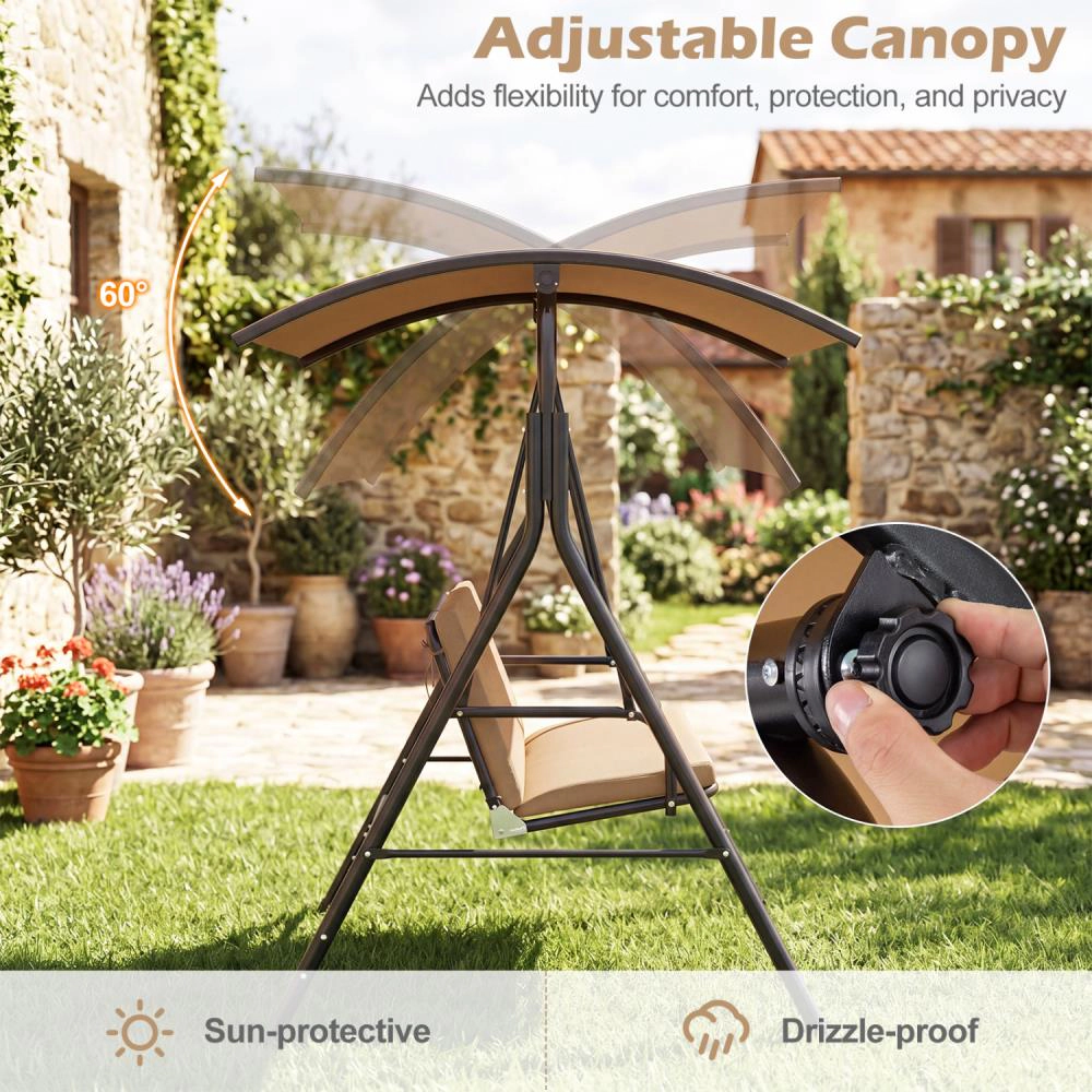 Hivvago Patio Swing Chair With Adjustable Canopy & Removable Cushion And Metal Stand