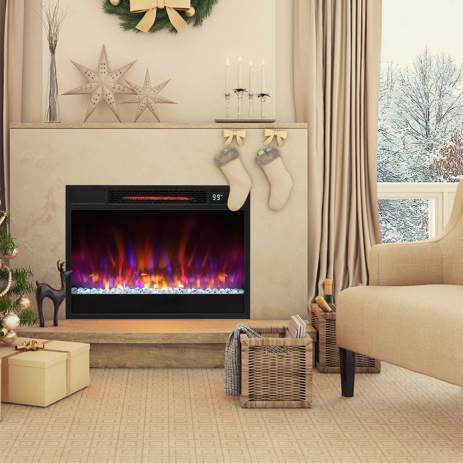 SlickBlue Infrared Electric Fireplace Heater, 5120 BTU 1500W, 6 Flame Color