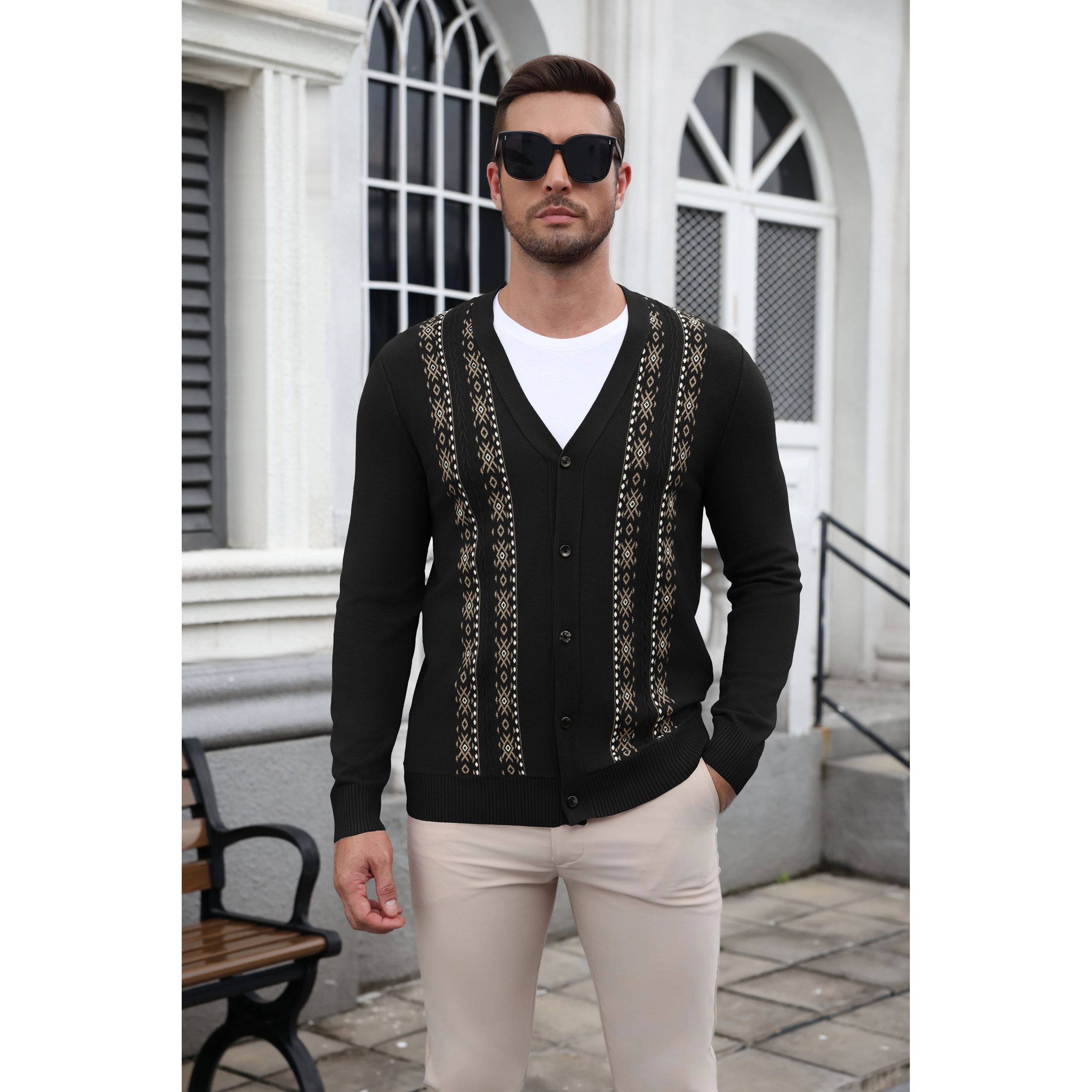 COOFANDY Men's Regular Fit V Neck Long Sleeve Button Down Cardigan Sweater