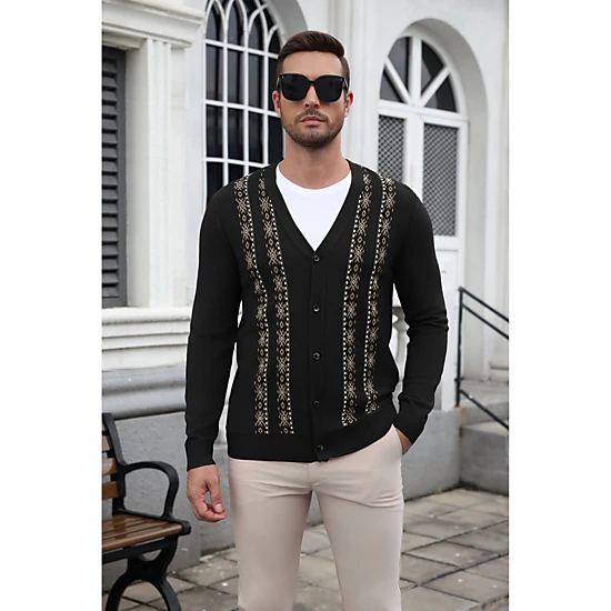 COOFANDY Men's Regular Fit V Neck Long Sleeve Button Down Cardigan Sweater