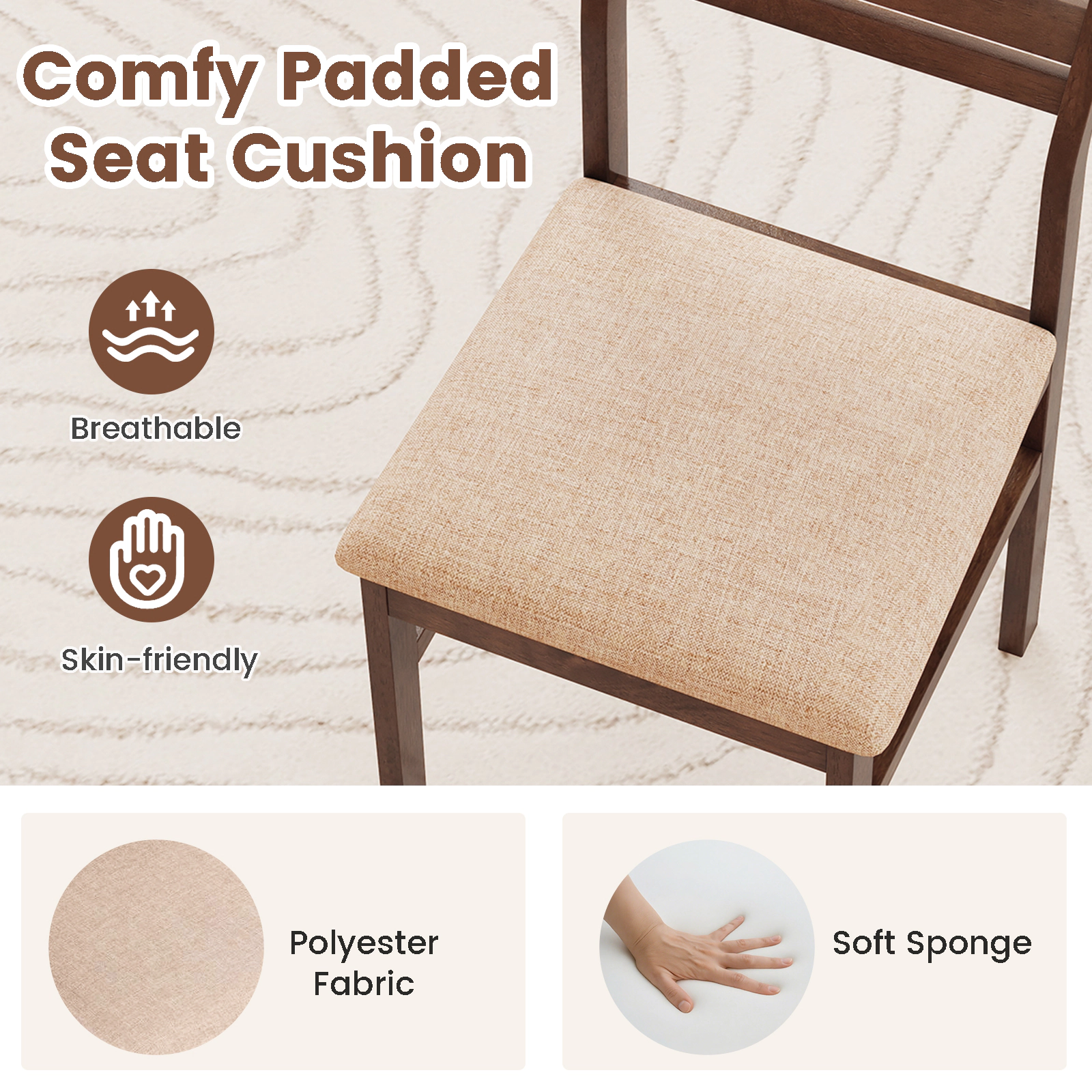 SUGIFT Rubber Wood Frame Dining Chair Set of 2 or 4 with Padded Polyester Seat 285-lb Capacity Deep Brown+Light Brown