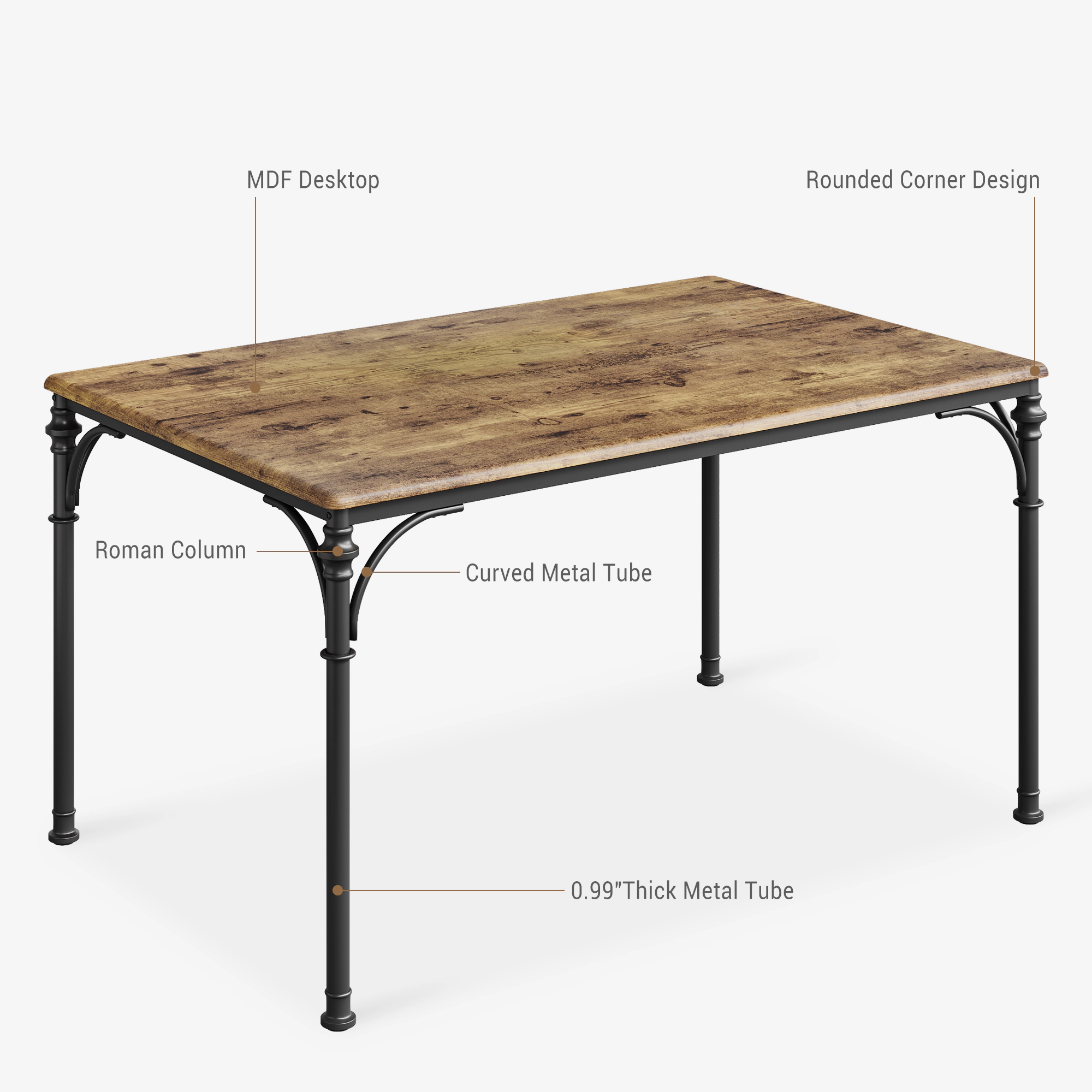 BebreezChic 5-Piece Dining Set, Rectangular Table & 4 Fabric Chairs, Natural Wood Grain