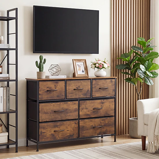 LJG 7-Drawer Wide Dresser with 2-Sized Folding Fabric Drawers for