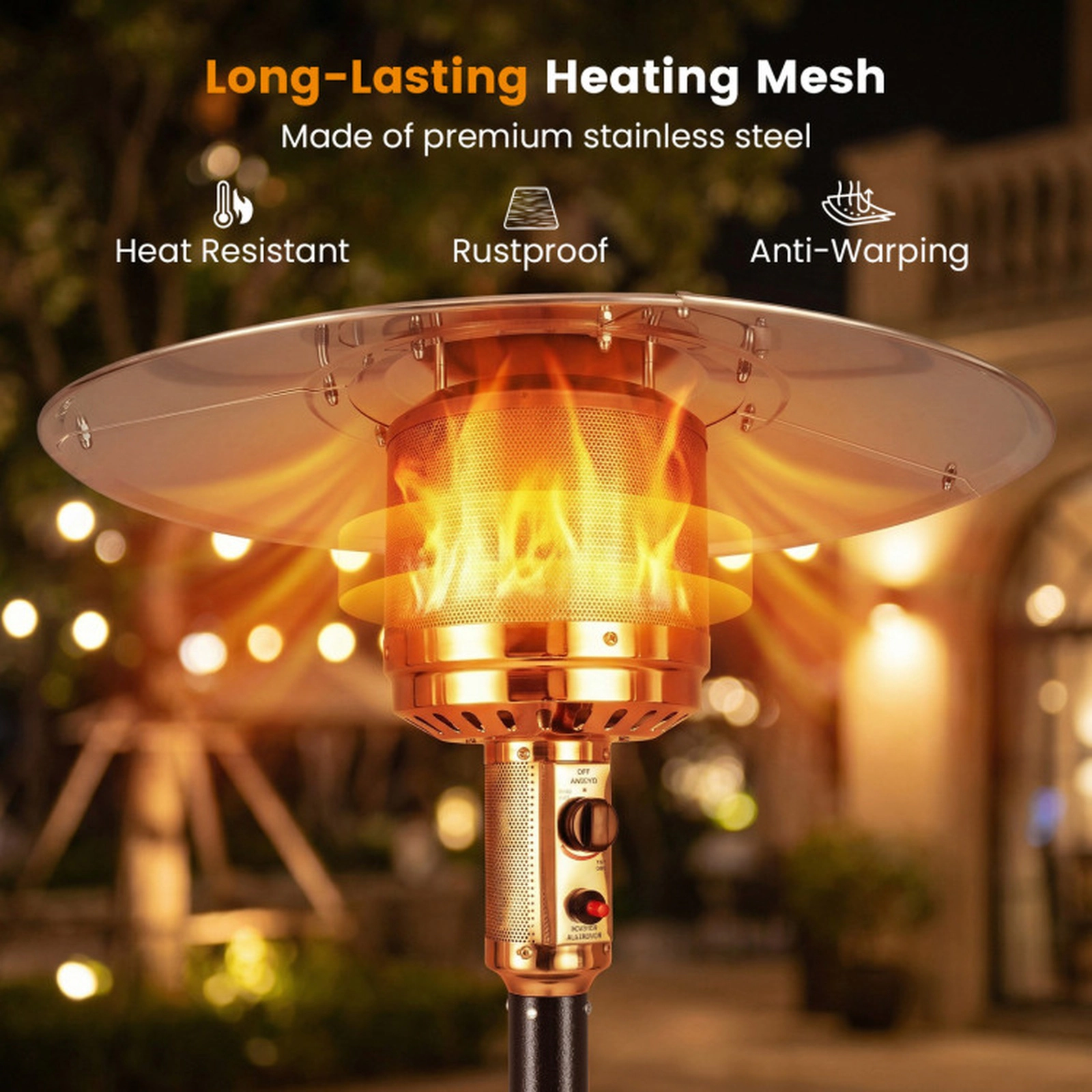 SUGIFT Bronze Propane Patio Heater with Stainless Steel Burner and Reflector 50000-BTU 32.5-in W 86-in H