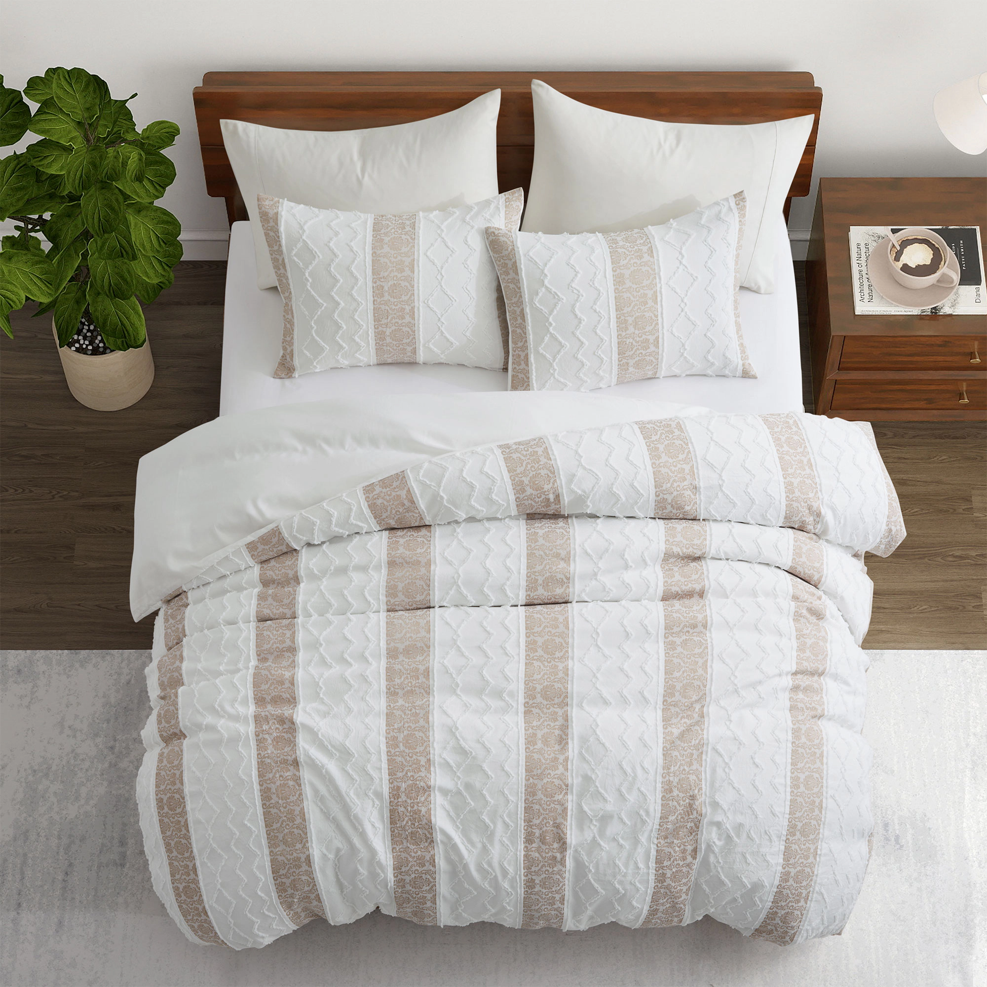 PEACENEST Textured Cut Jacquard Duvet Cover Set, Modern Lightweight Bedding Set