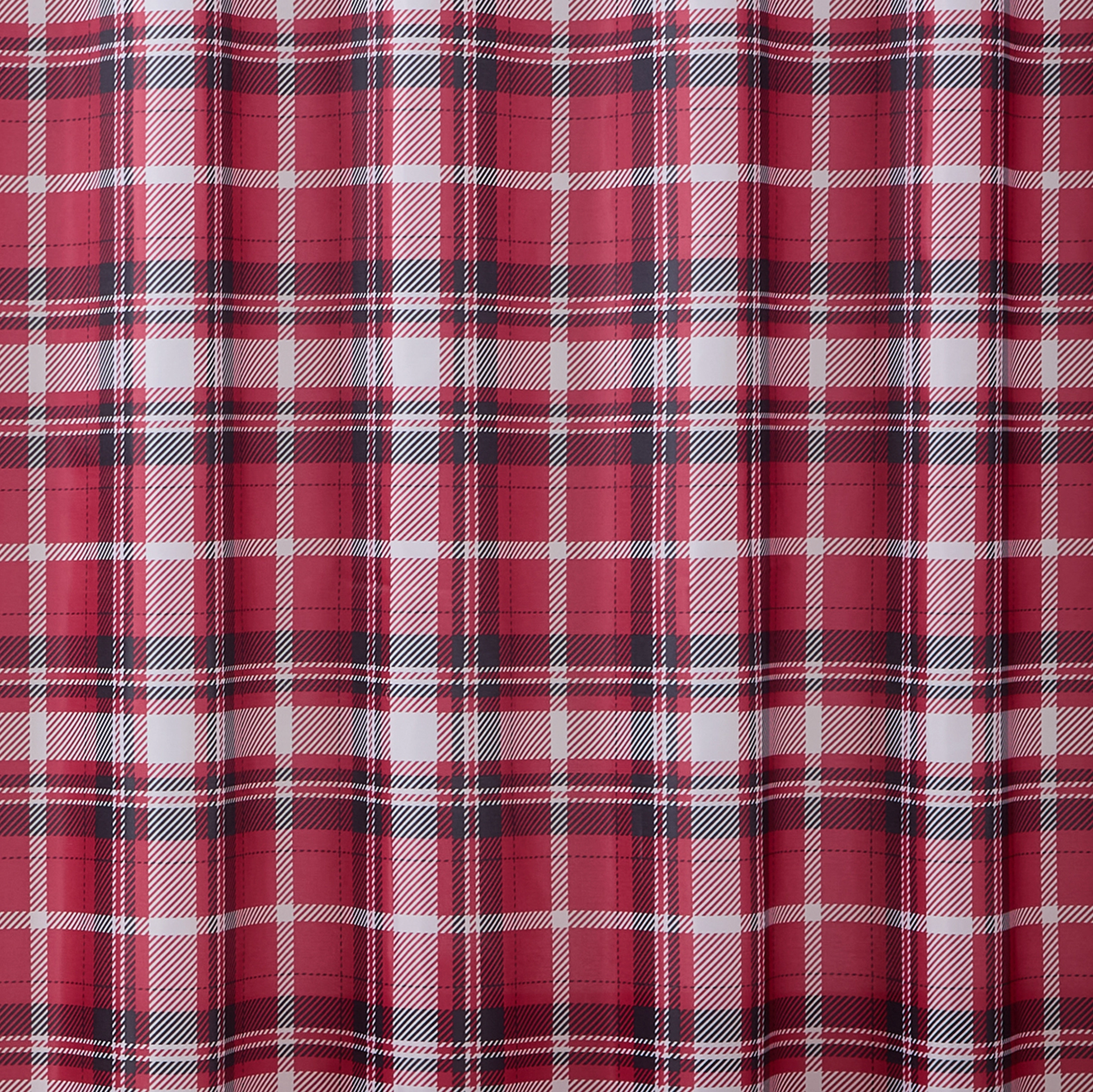 Kate Aurora Tis' The Season Holiday Christmas Plaid Fabric Shower Curtain With 12 Matching Hooks