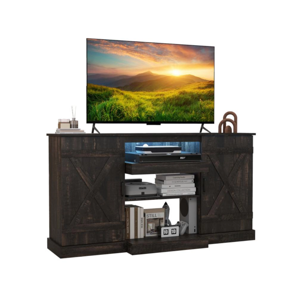 Hivvago 58 Inches Tv Stand For Tvs Up To 65 Inches With 20 Color Led Lights-Coffee
