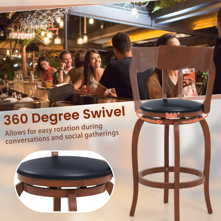 Hivvago 2-Piece Swivel Bar Stools with Upholstered Seats and Rubber Wood Frame