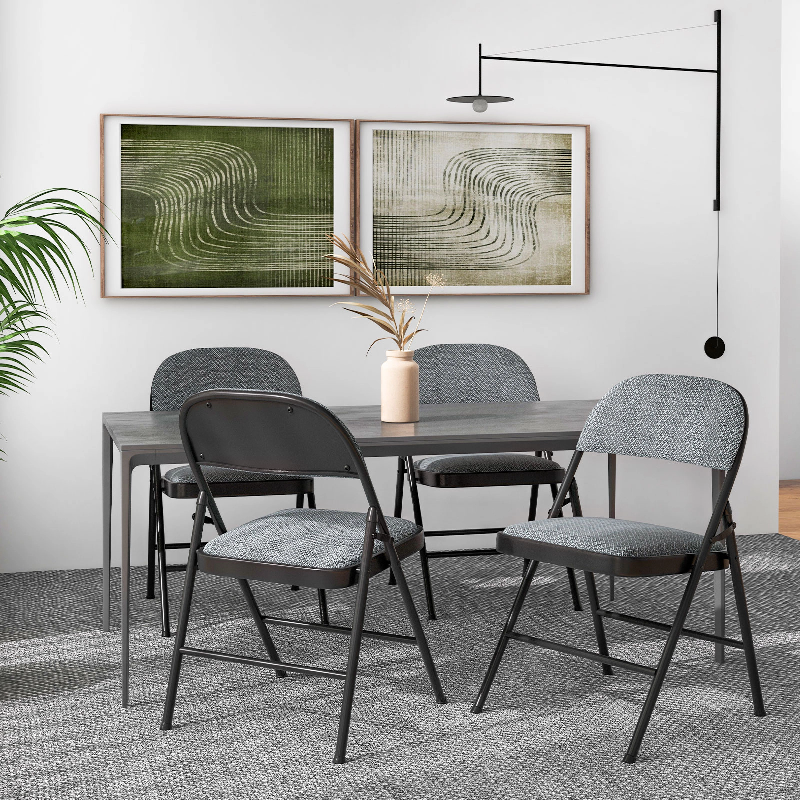 SUGIFT Set of 2 Black Padded Folding Dining Chairs, 265 lb Capacity