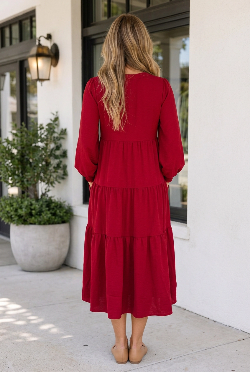 Threaded Pear Women's Melani Tiered Shift Midi Dress