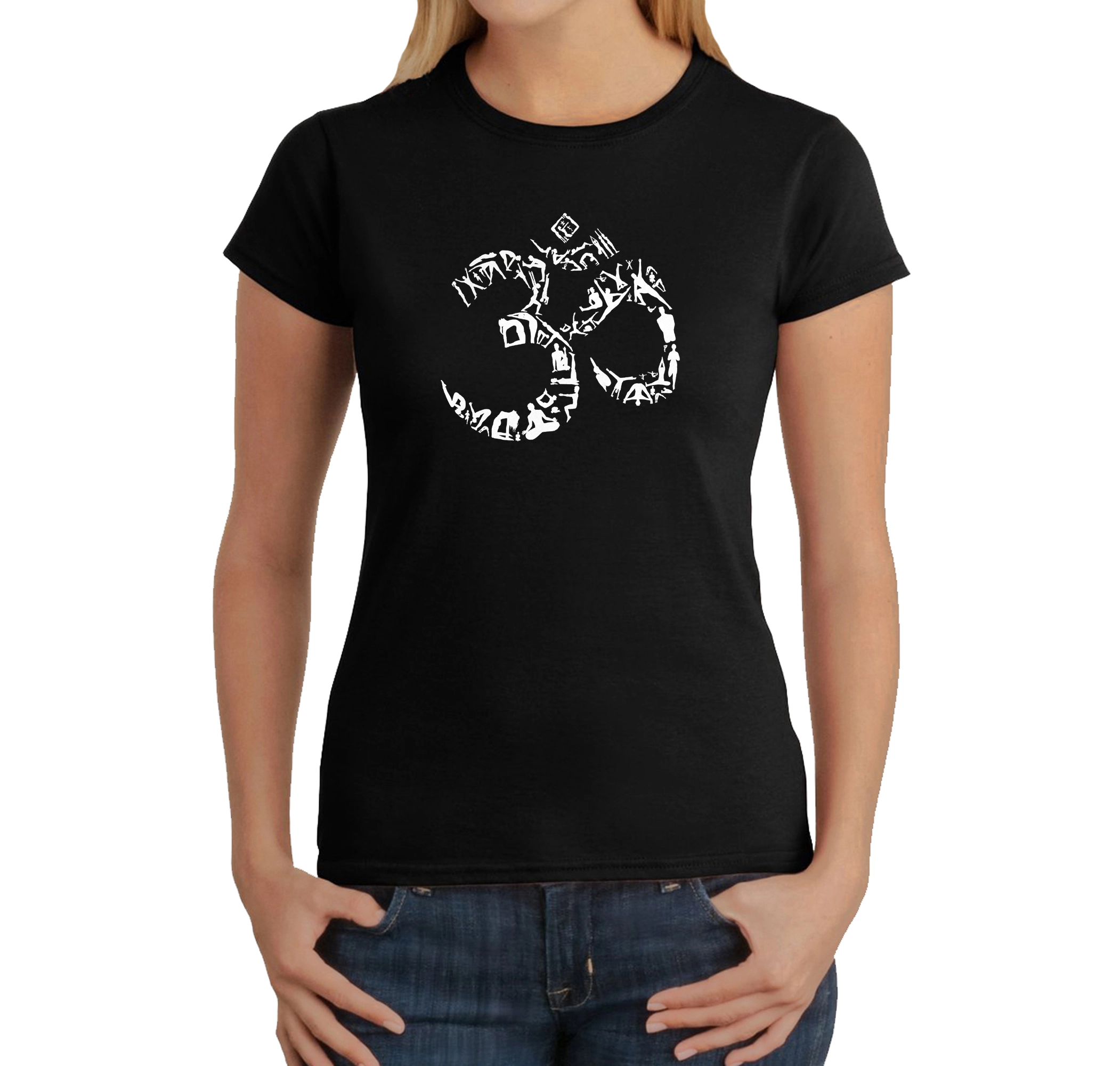 LA Pop Art Women's Word T-Shirt - The Om Symbol Out Of Yoga Poses