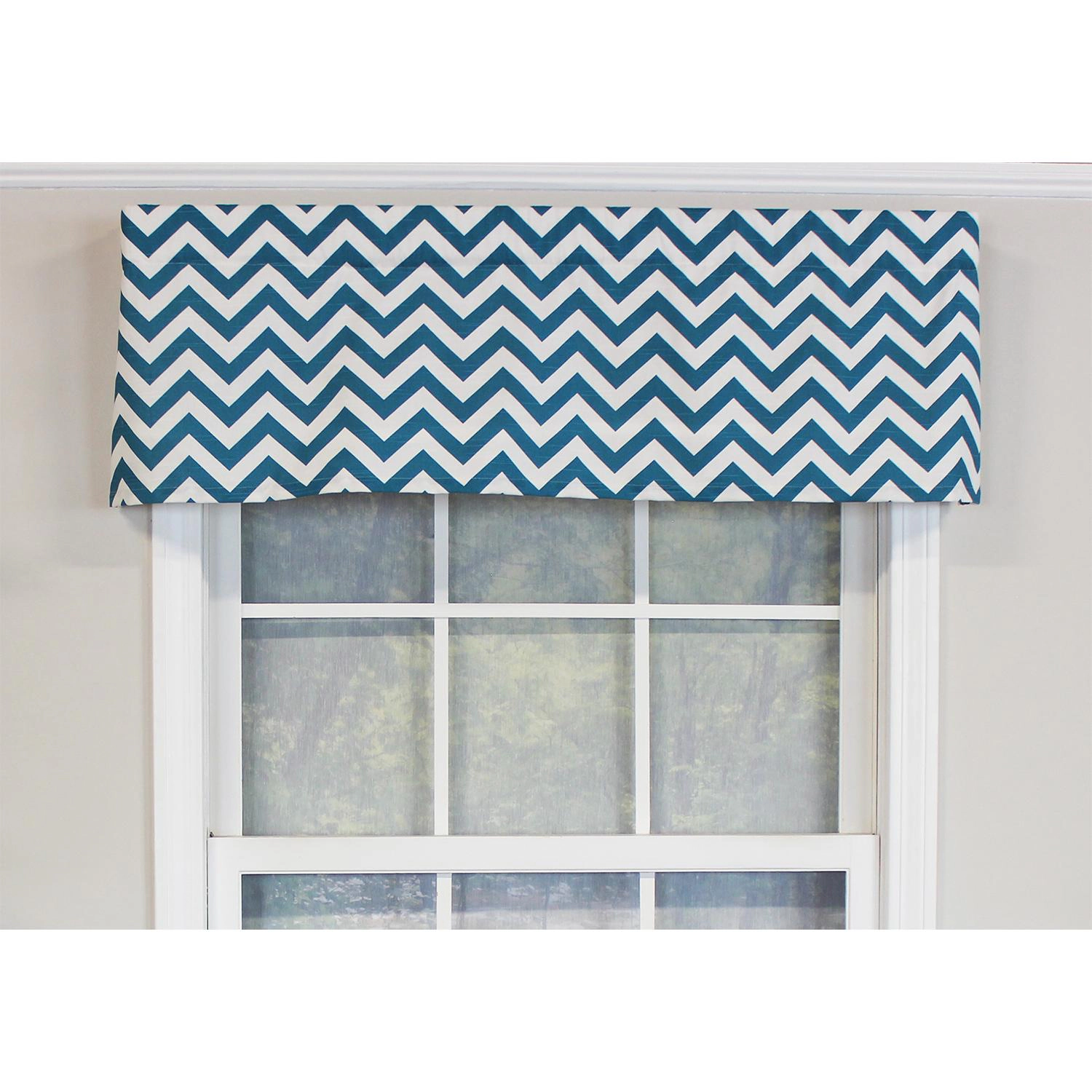 RLF Home Zig-Zag Tailored 100% Cotton with Fully Lined 3" Rod Pocket Valnance for Windows 50" x 14" Blue