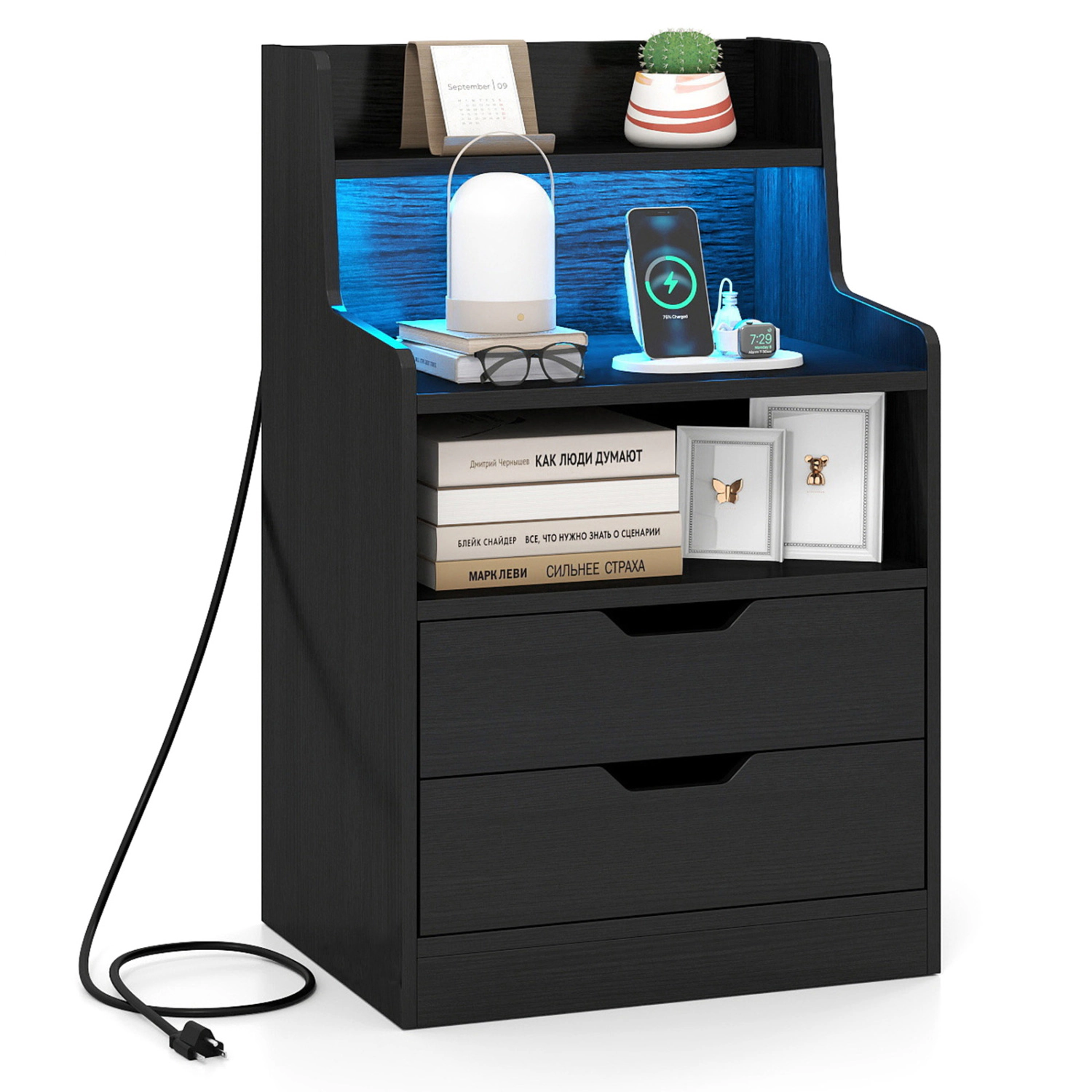 Glintex 28.5-Inch LED Nightstand with 60000-Color RGB Music Sync and Charging Station