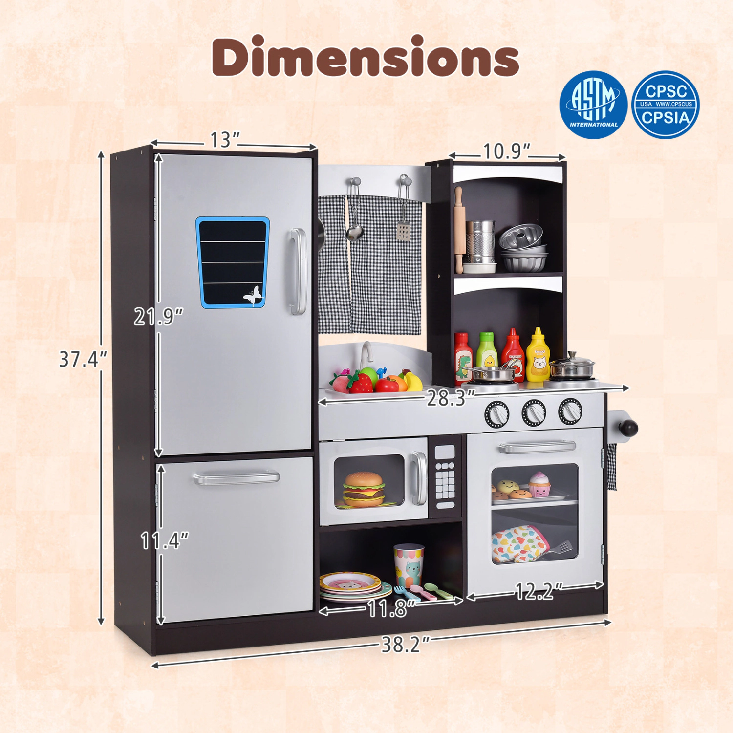 LJG Kids Wooden Modern Kitchen Cooking Pretend Play Set