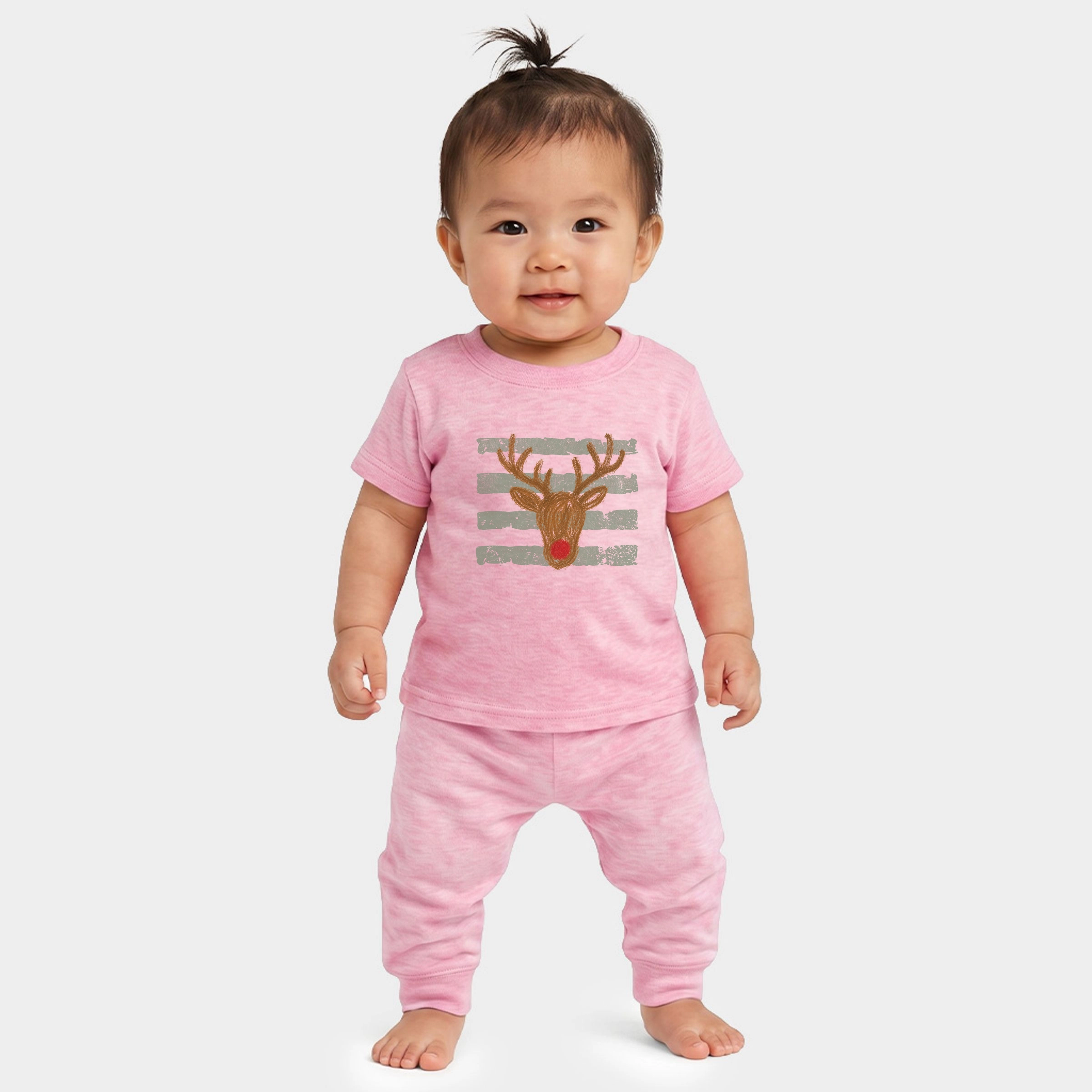 The Juniper Shop - Infant Jogger Pant Crew Set Red Nose Deer Stripes
