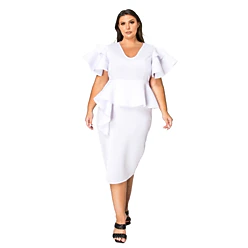 elegant white church dresses with sleeves Flare Sleeve Sequins Tiered Ruffles Dress for Dazzling Nights  AOMEI DRESS Available in white and rose BOGURST Church Dresses for Women