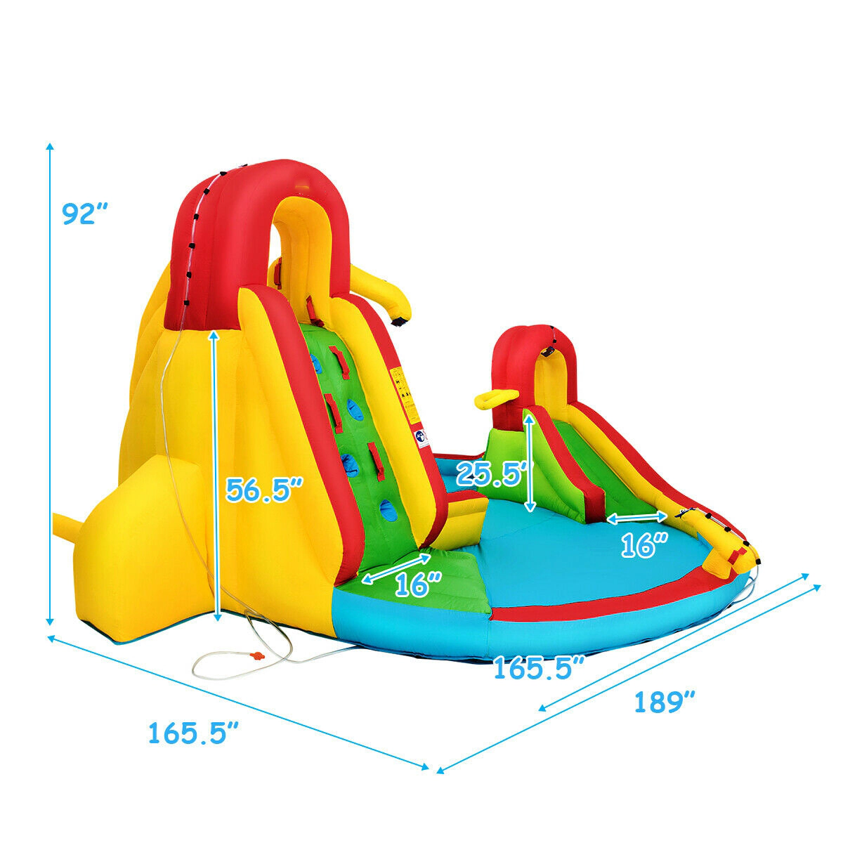 SUGIFT Climbing Wall Basketball Rim and Splash Pool Kids Inflatable Water Slide Bounce House