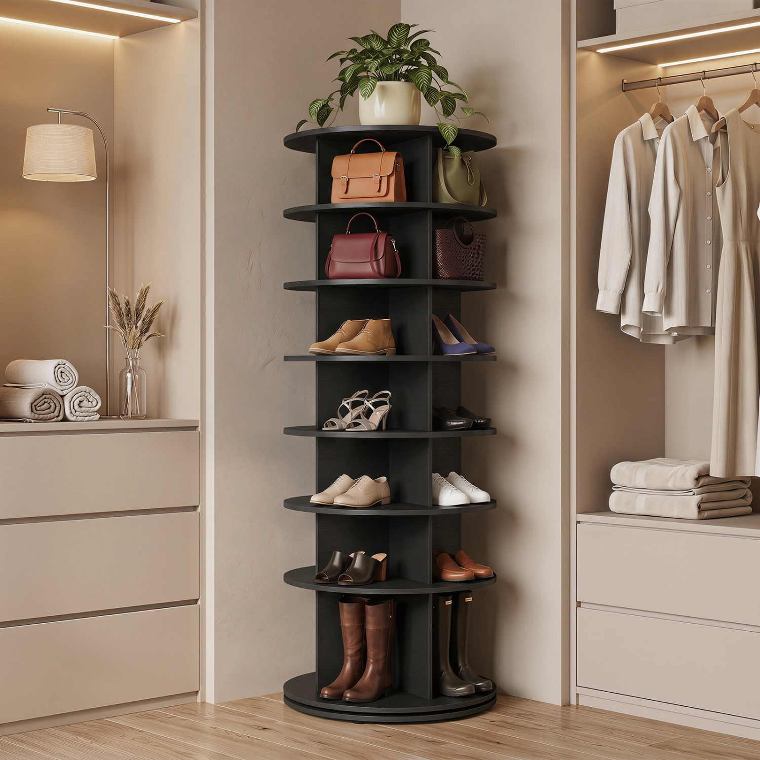 SlickBlue Rotating Shoe Storage Tower with 7 Tiers and 28 Cubes