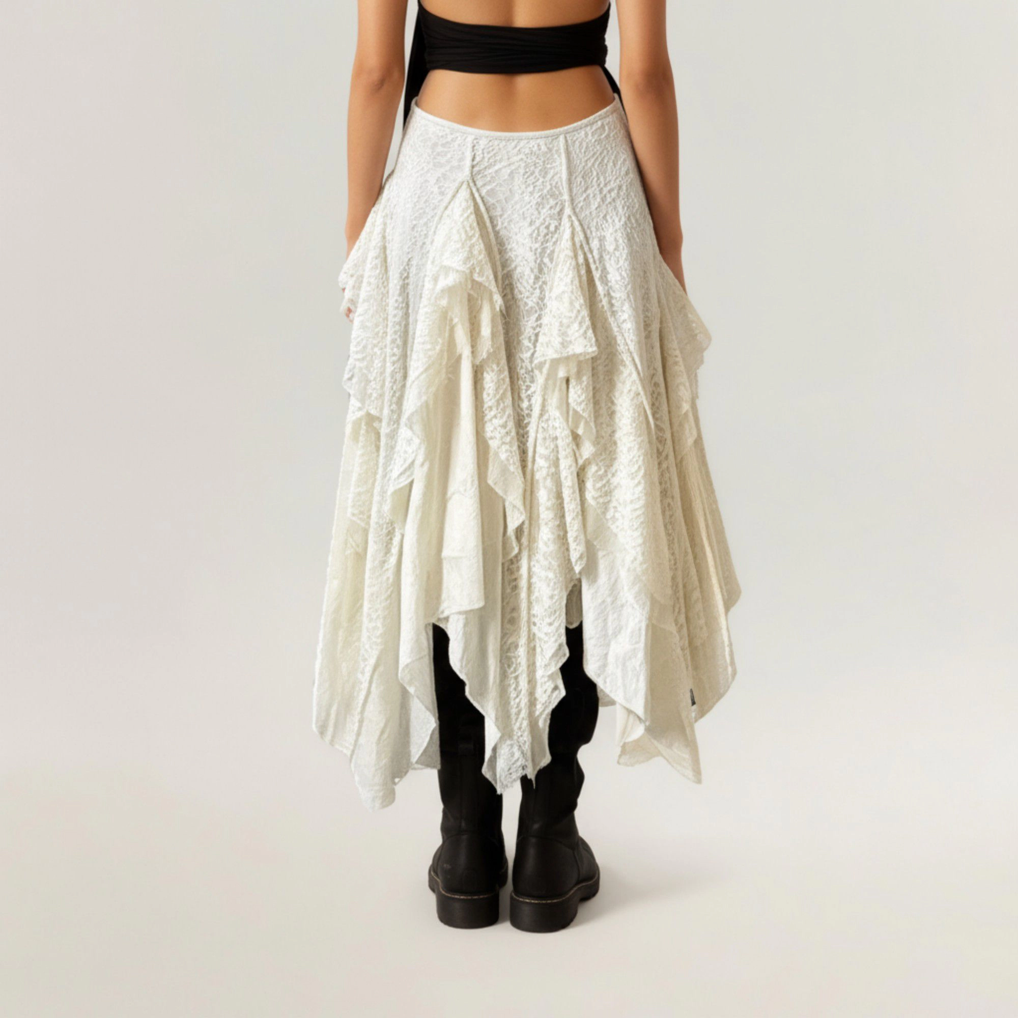 Anna-Kaci Women's Asymmetrical Layered Lace Ruffle Maxi Skirt