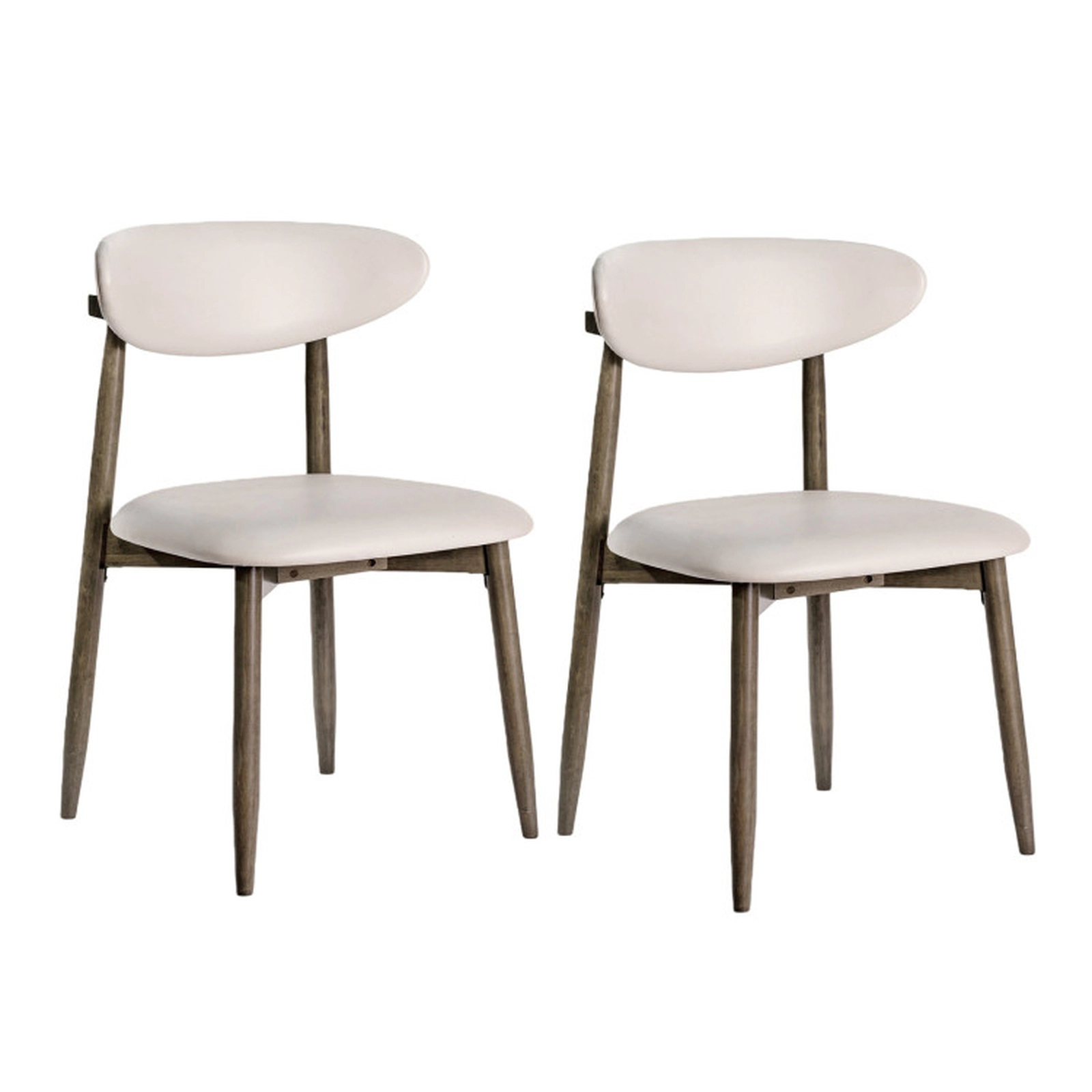 SUGIFT Curved Backrest Faux Leather Seat Set of 2 Wooden Upholstered Dining Chairs