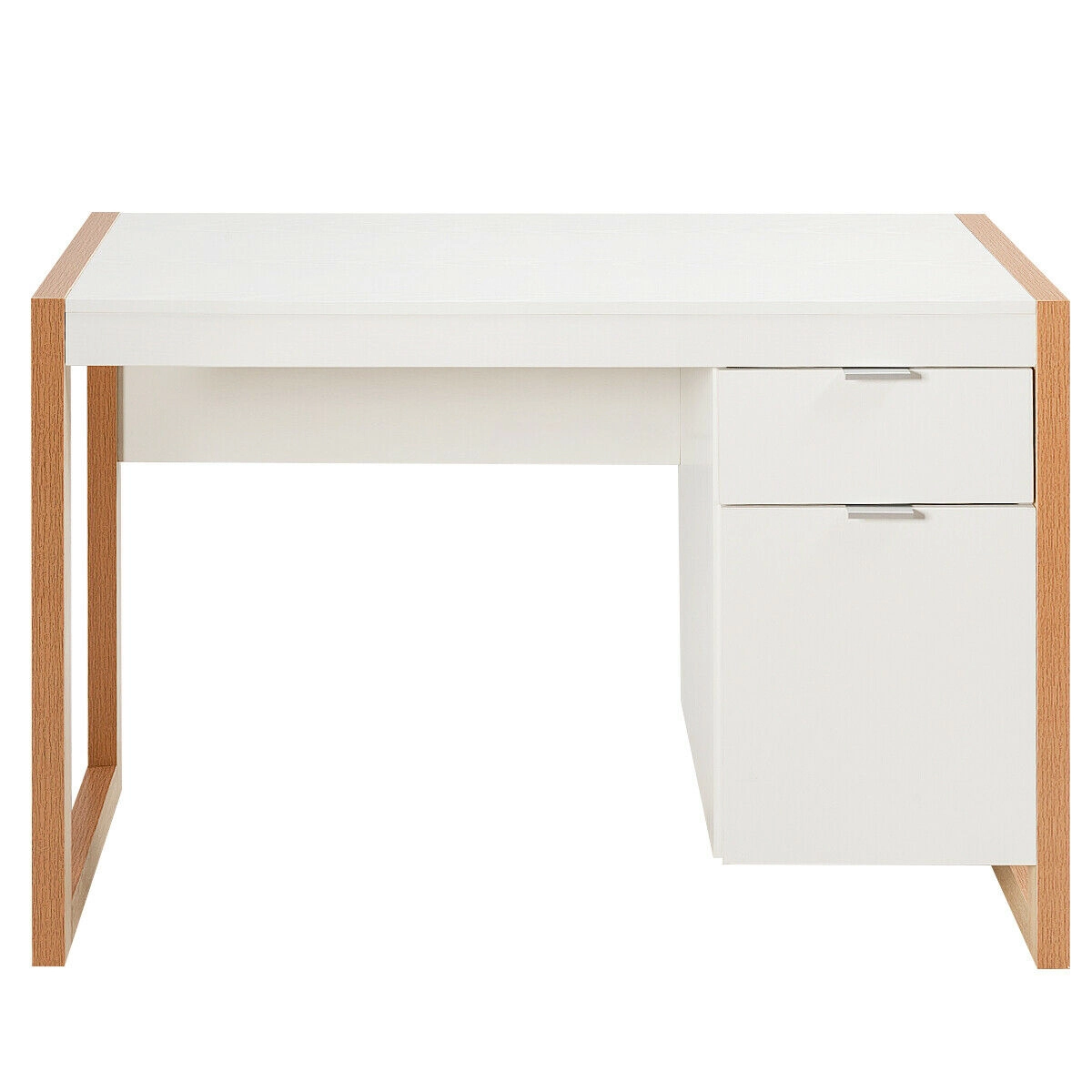 SUGIFT White Cabinet and Drawer 44 Inch Modern Computer Desk Writing Workstation