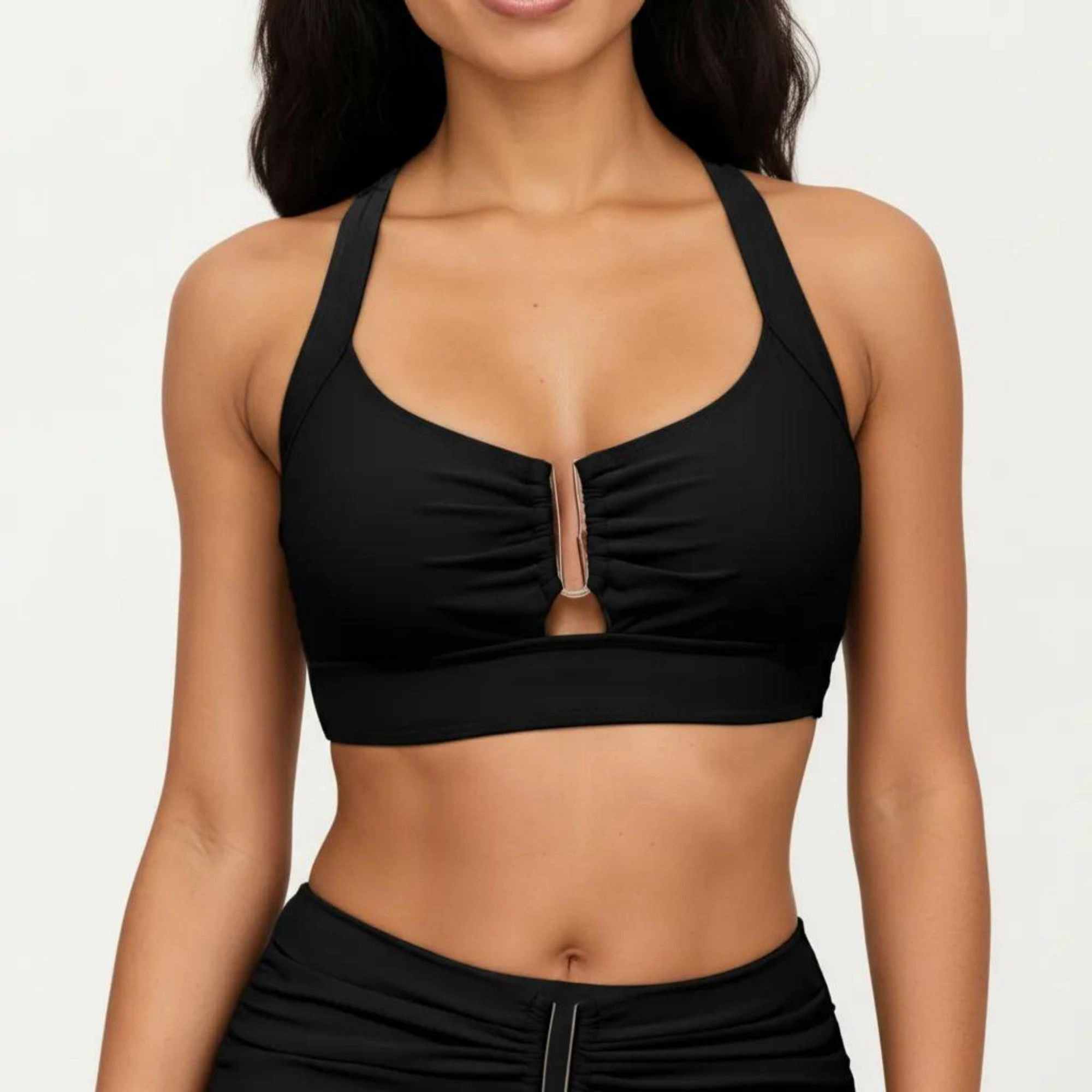 Anna-Kaci Women's Two Piece Bikini Set with Ruched Bralette Top and High Waist Bottoms