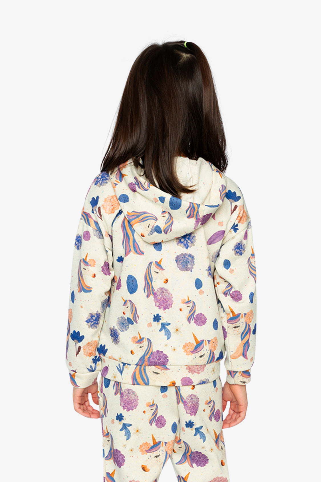 Deux par Girls Hooded Zip-Front Unicorn Print French Terry Cardigan