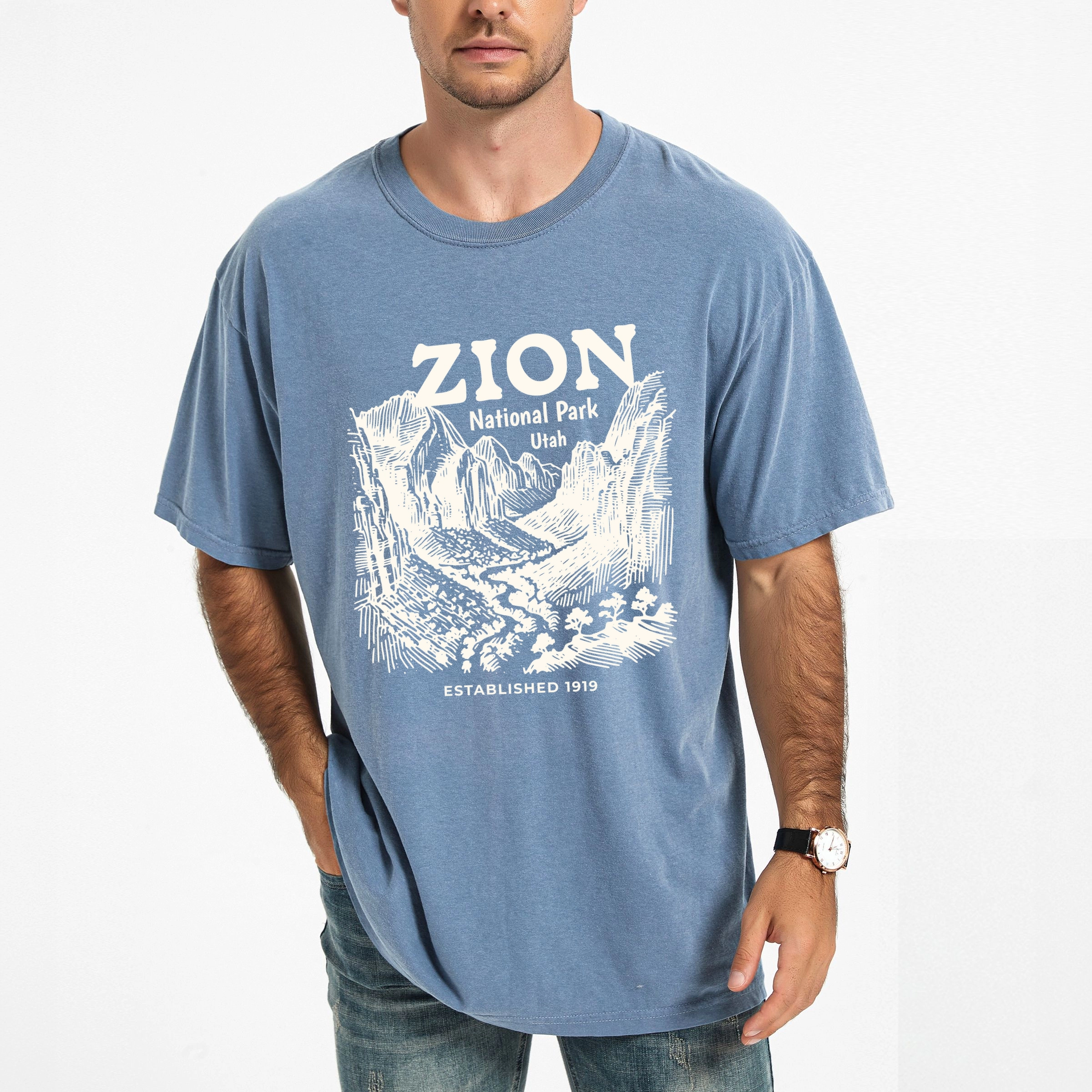 Simply Sage Market - Zion National Park Established 1919 Men's Garment Dyed Graphic T-Shirt