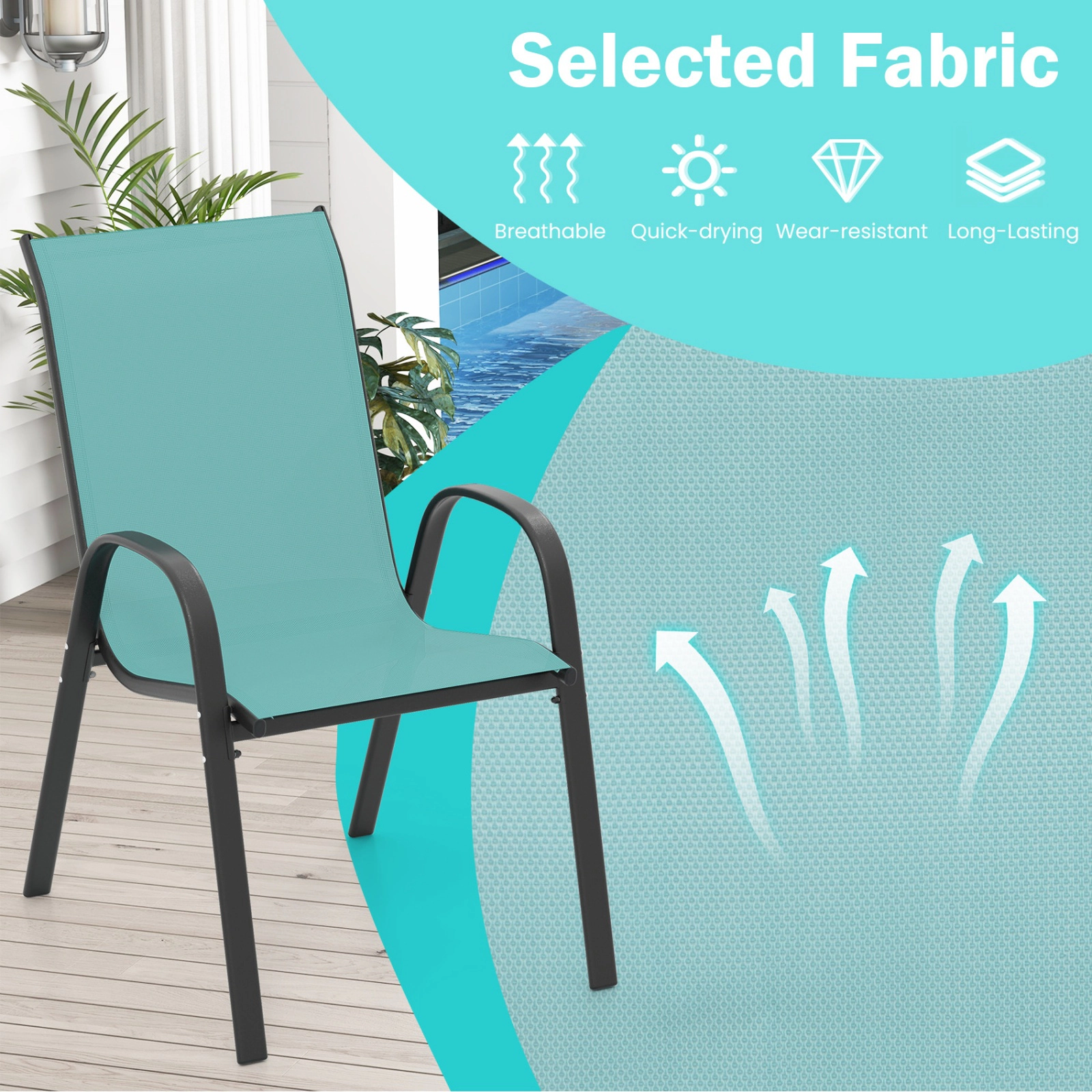 SUGIFT Stackable Patio Dining Chairs Armrest 330-Lb Capacity Set of 2 29-in Tall Black Brown Gray Navy Fabric Gray Frame