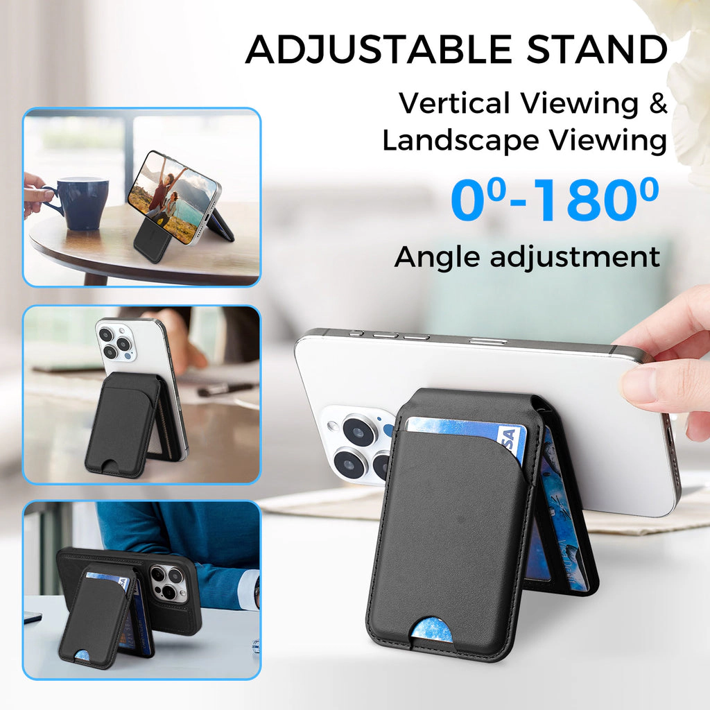 Alpha Digital MagSafe, Adjustable Phone Stand, Compatible w/ iPhone 12-17 - Magnetic Leather Wallet