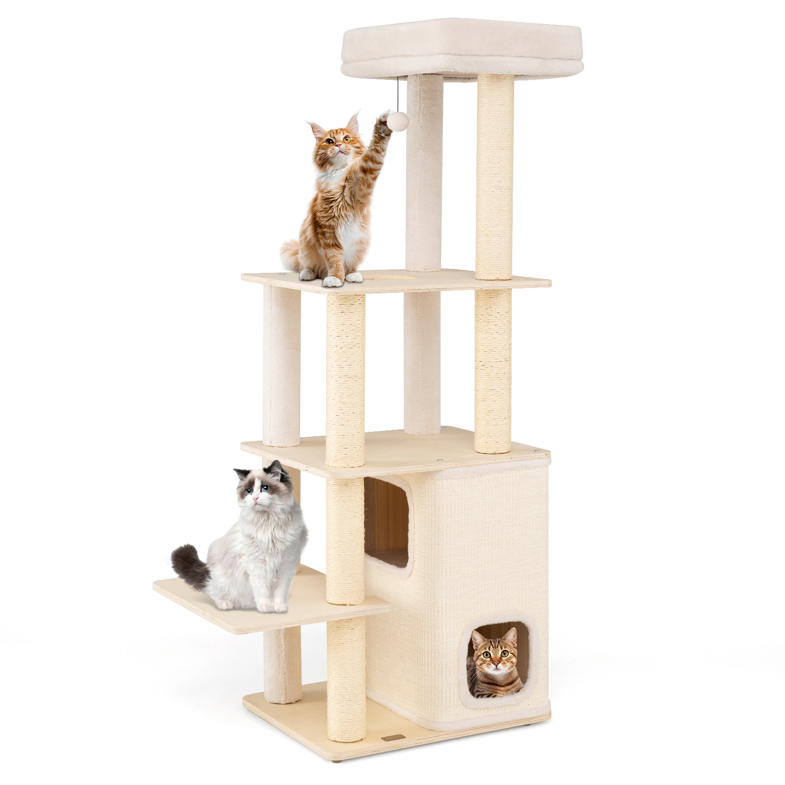 Glintex 63-Inch Cat Tree with 2-Story Bamboo Condo and 44-Lb Layer Capacity, Natural