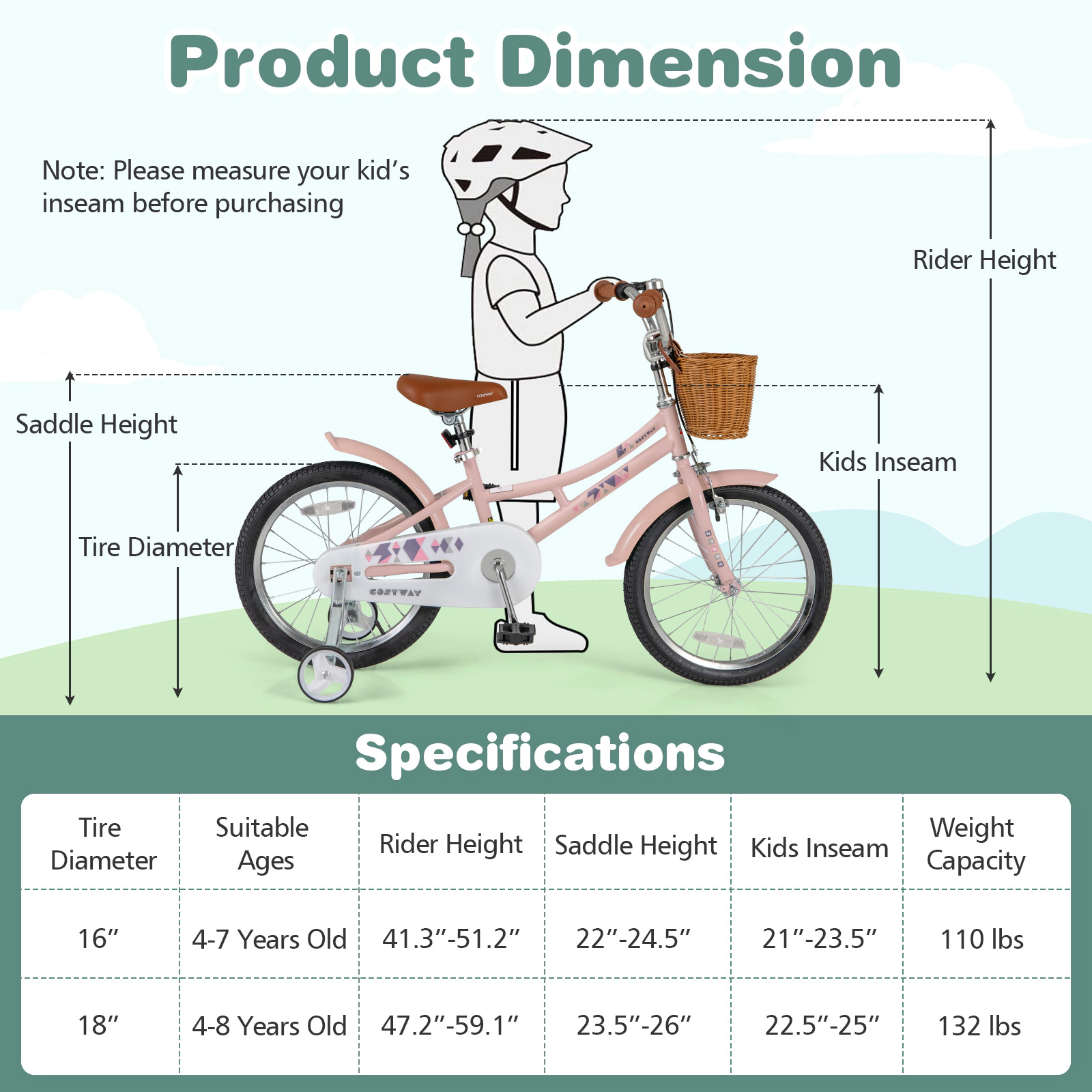 LJG Kids Bike Retro Bicycle with Adjustable Height and Basket