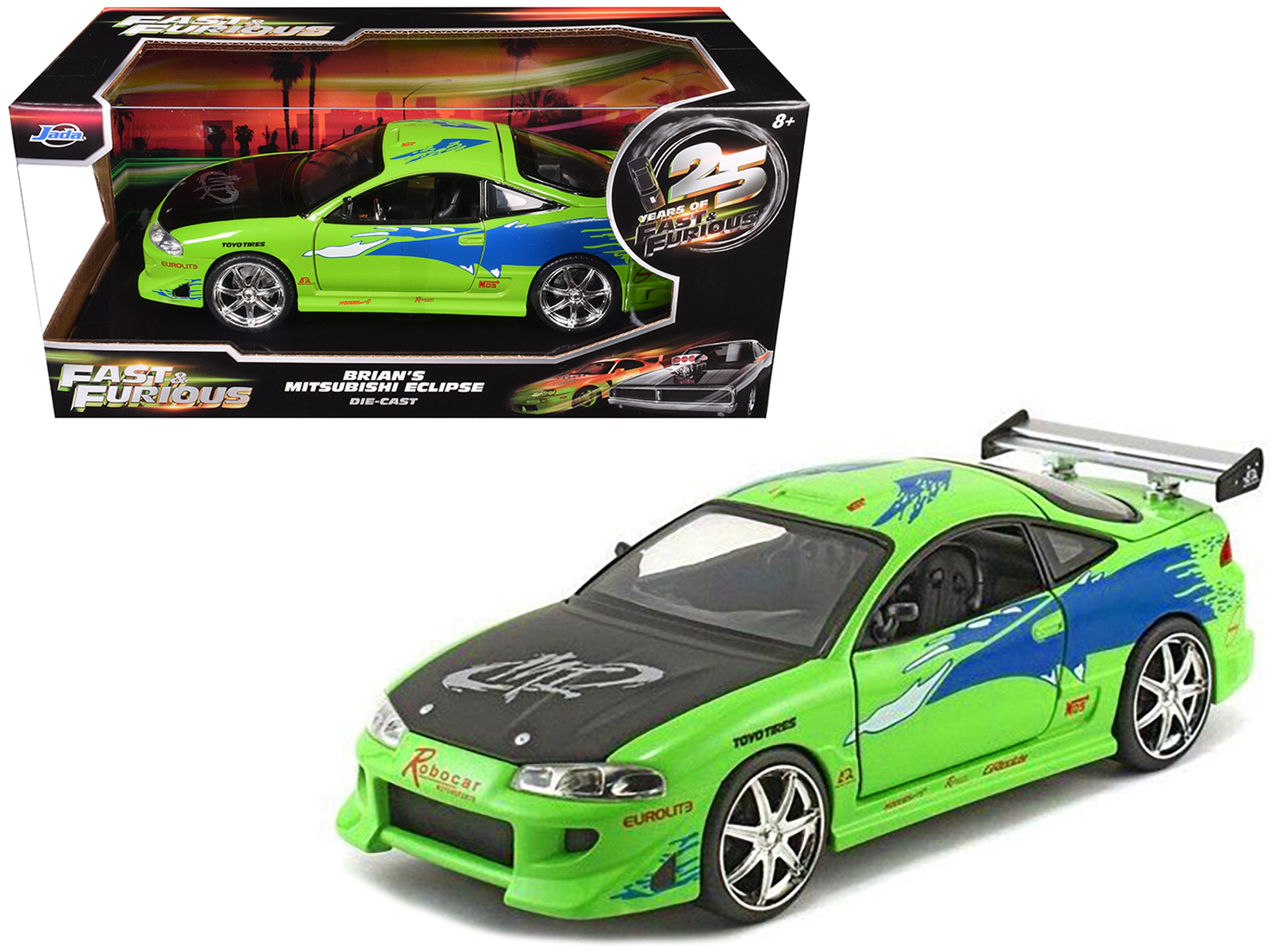 Jada Brian's Mitsubishi Eclipse Green with Black Hood and Graphics "The Fast and The Furious" (2001) Movie "25