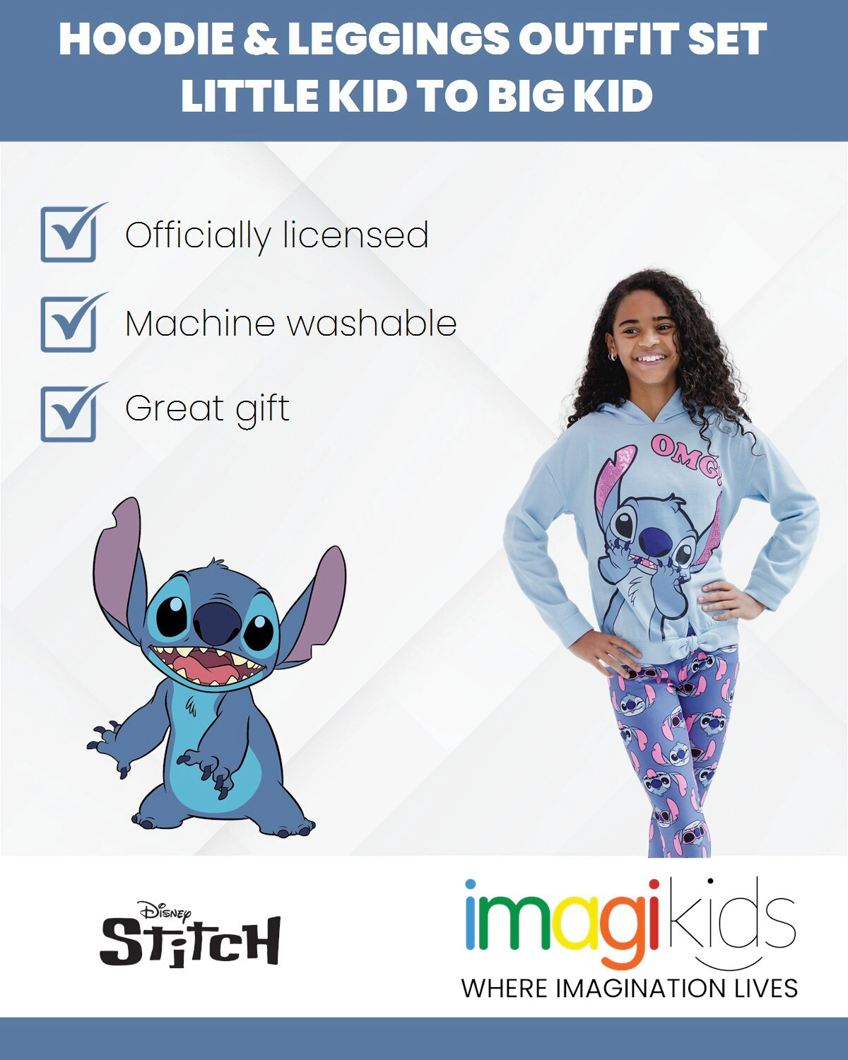 Disney Lilo & Stitch Girls' Sequin 2-Piece Hoodie and Leggings Set