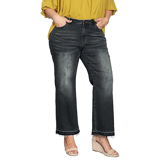 Plus Size Raw Hem Cropped Wide Leg Jeans
