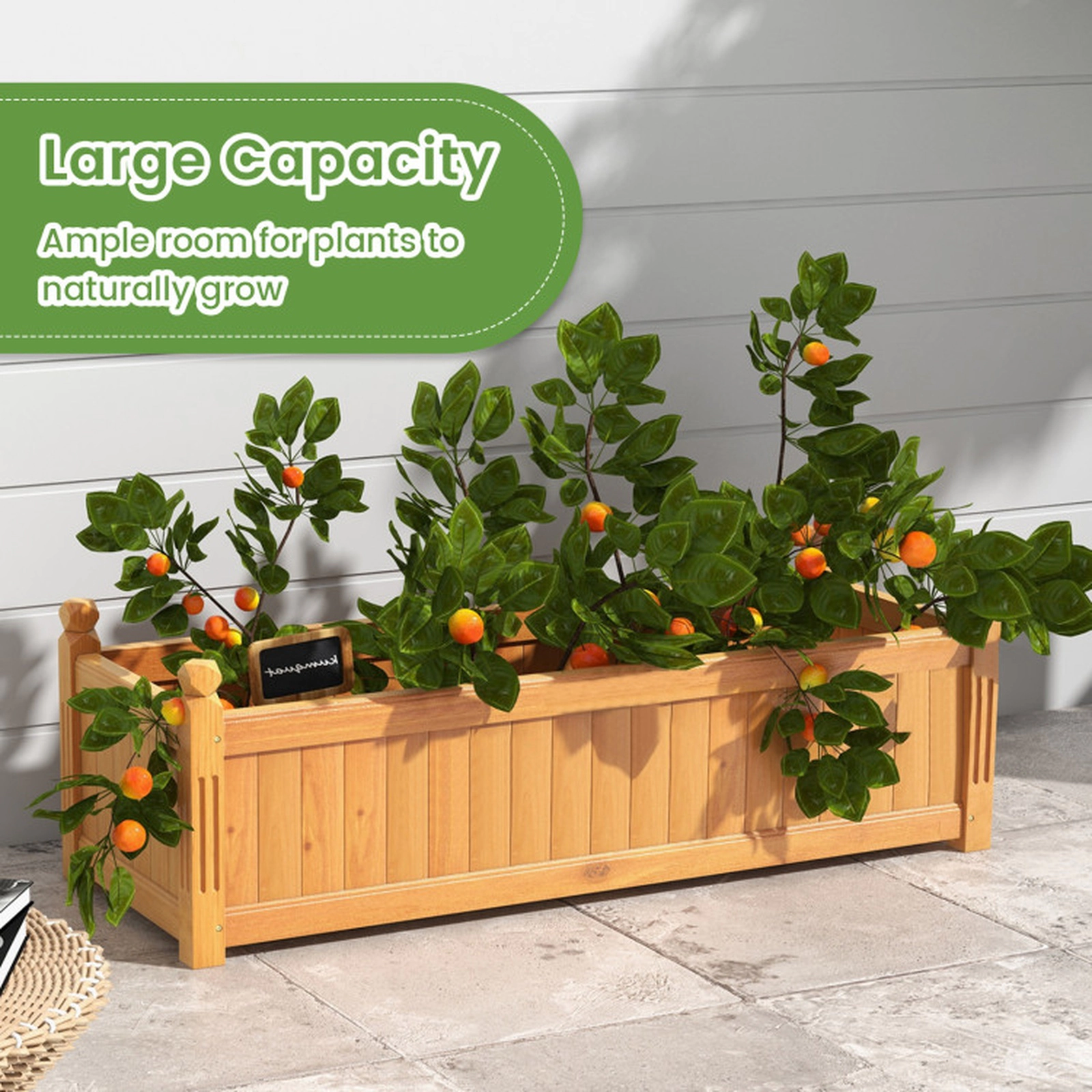 SUGIFT Natural Wooden Raised Garden Bed with 4-Corner Drainage System 43.5-in W 16-in D 14-in H 66-lb Bed Capacity