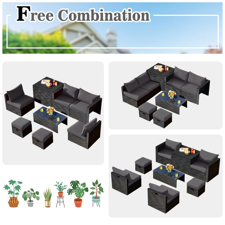 Hivvago 8 Pieces Patio Furniture Set With Storage Box And Waterproof Cover
