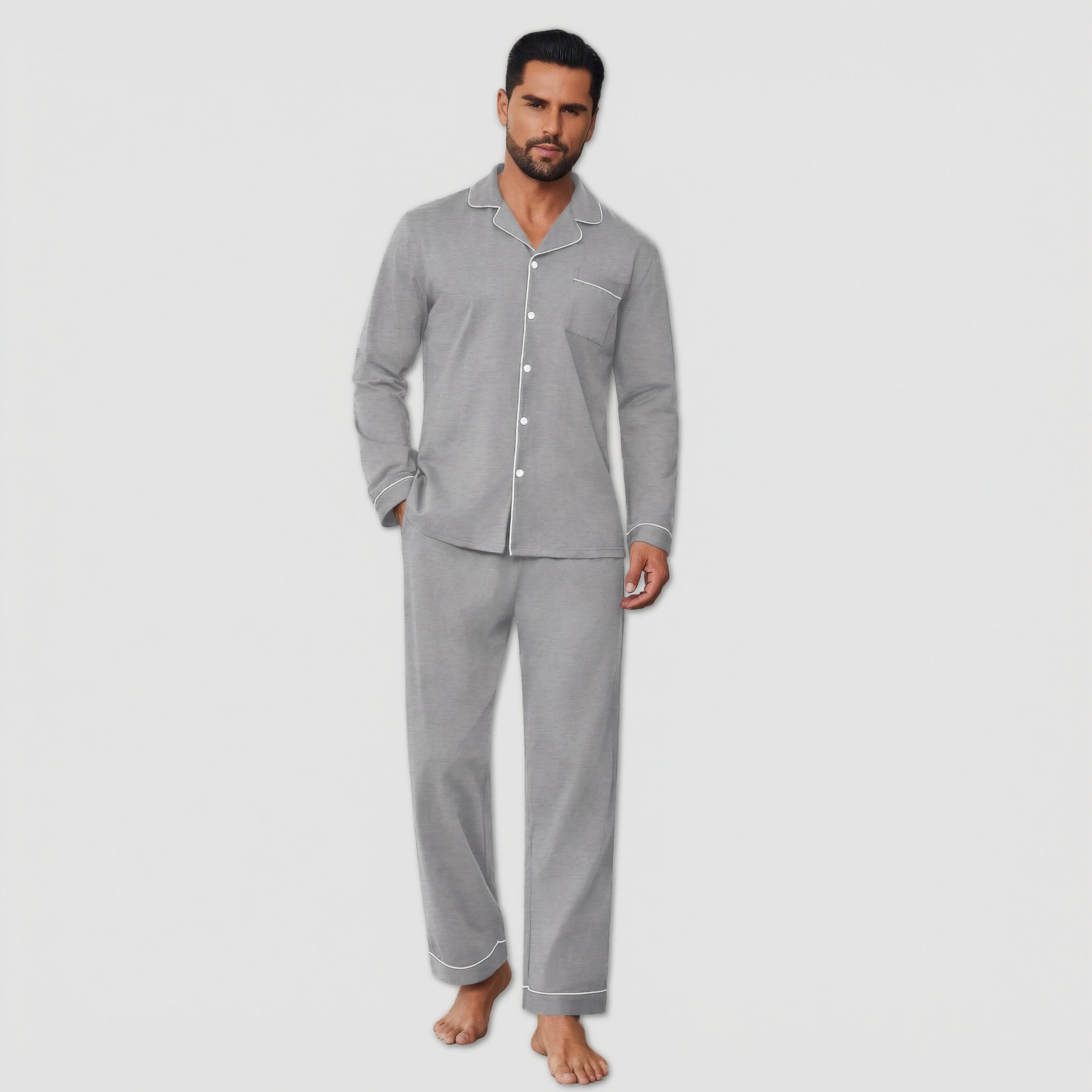 Ekouaer Mens Pajamas Cotton Long Sleeve Couples Sleepwear Fall Two Piece Lounge Wear Sets