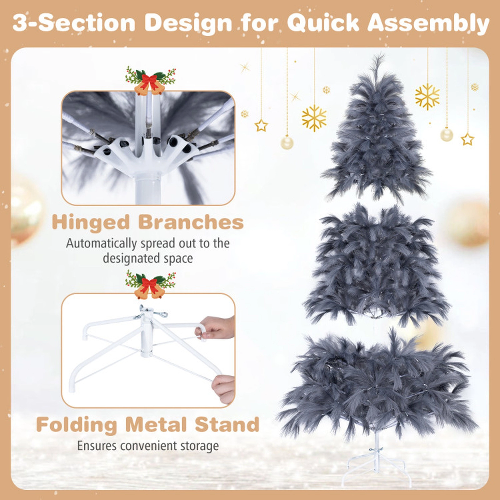 SUGIFT 7-ft Gray Pre-Lit Artificial Christmas Tree with 614 Feather-Inspired Tips and 250 Warm White LED Lights
