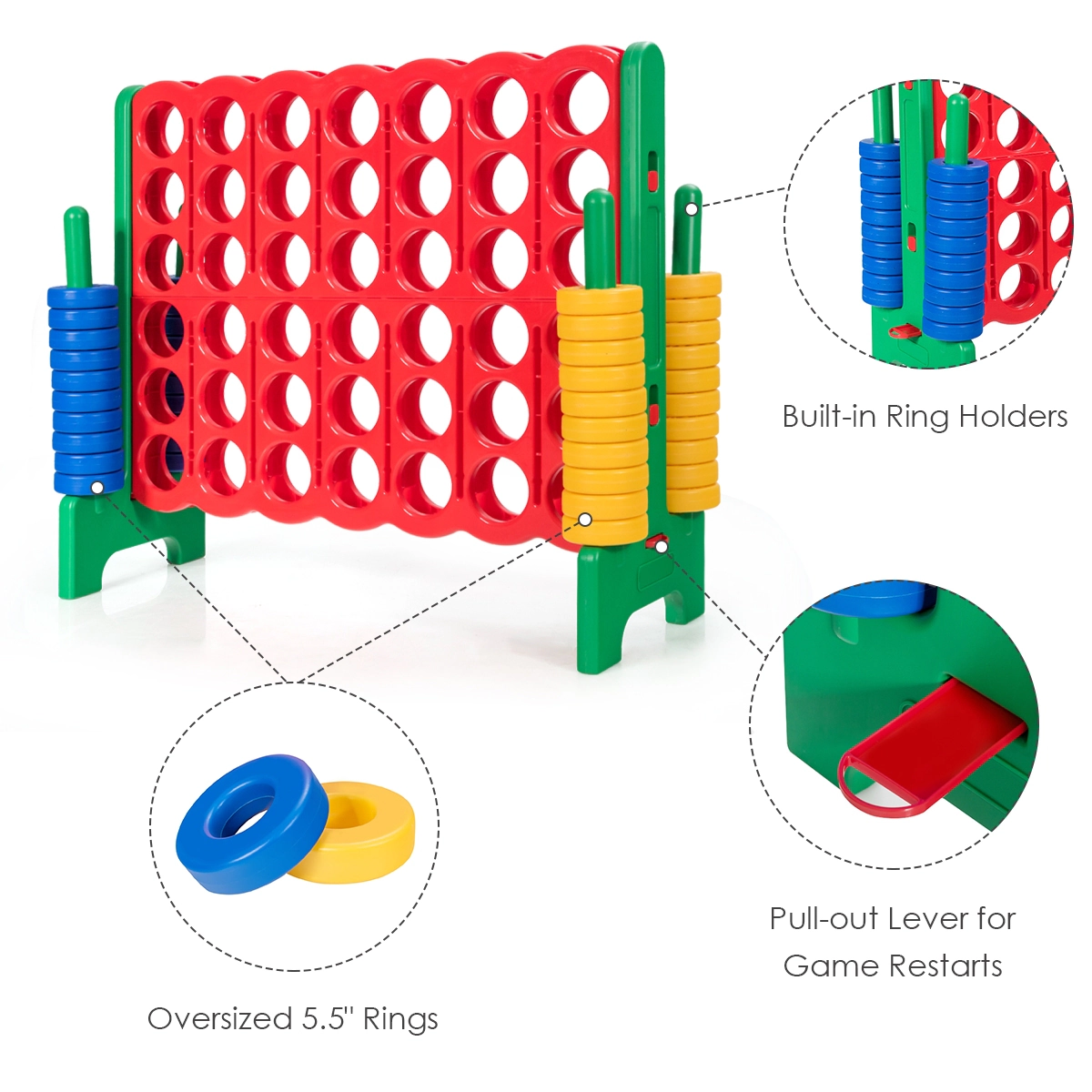 SUGIFT Jumbo 4-to-Score Giant Game Set with 42 Jumbo Rings and Quick-Release Slider Combo Game Red/Blue/Green