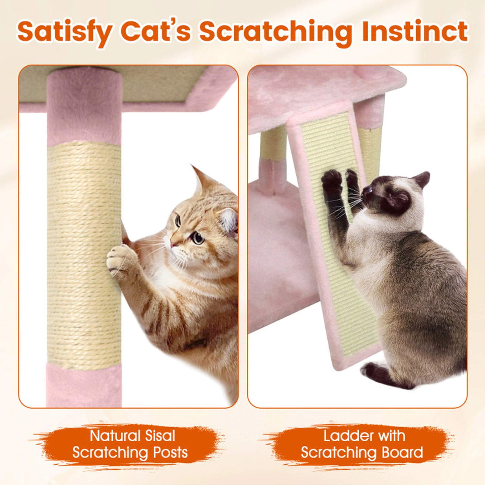 SUGIFT 65-in Tall Multi-level Cat Tree with 3 Upholstered Perches and 2 Cat Condos Pink