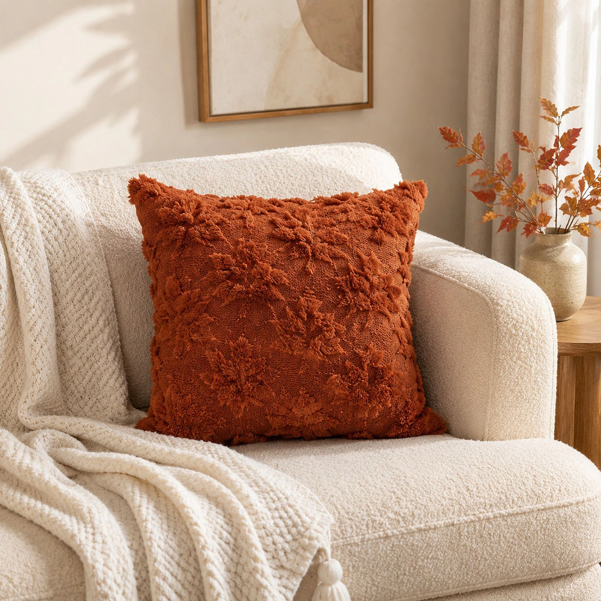 Alilang Unisex Textured Tufted Botanical Throw Pillow Cover for Couch Bed and Chair