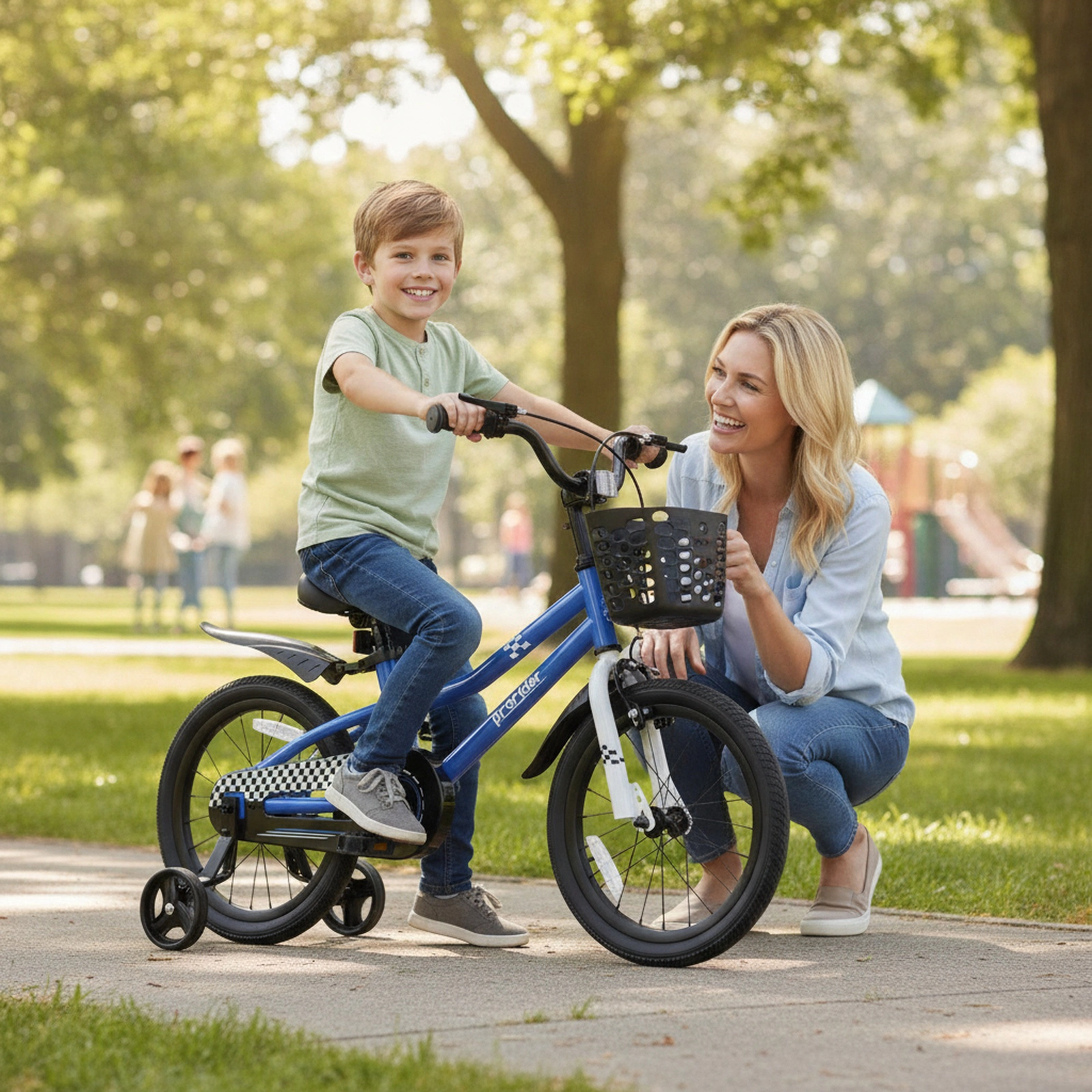 16-in Kids Bike Removable Training Wheels Short-Reach Hand Brake Coaster Brake Adjustable Seat Ages 4-7 Navy