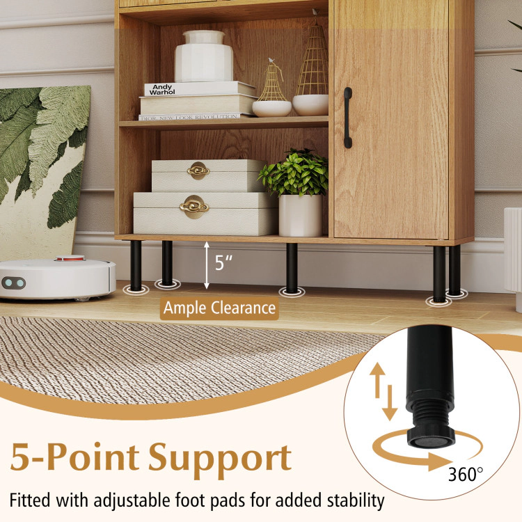Hivvago 47 Inch Storage Cabinet Freestanding Bookcase with 2 Doors and 4 Open Shelves