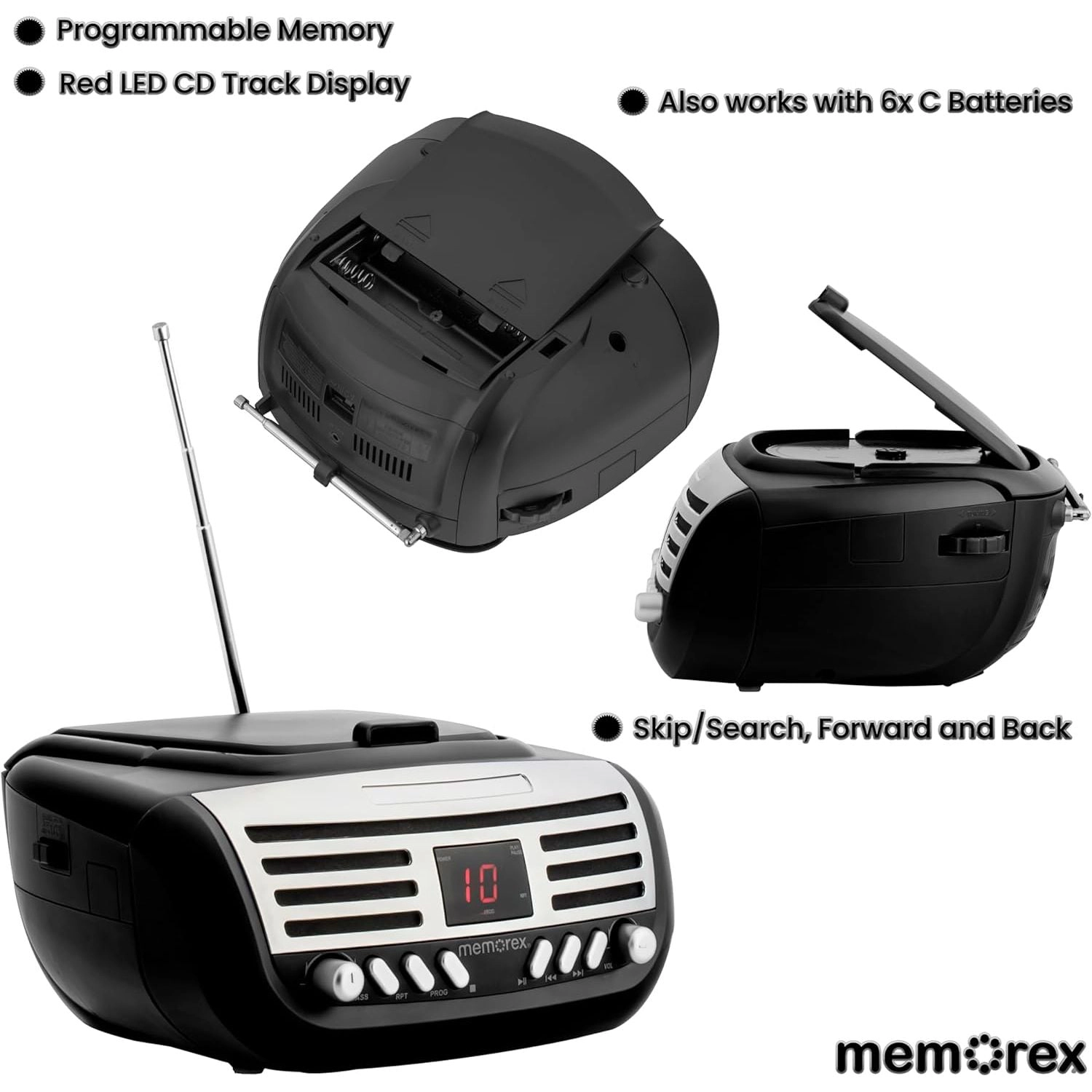 Memorex MX-BCD100 Portable Boombox CD Player - Black