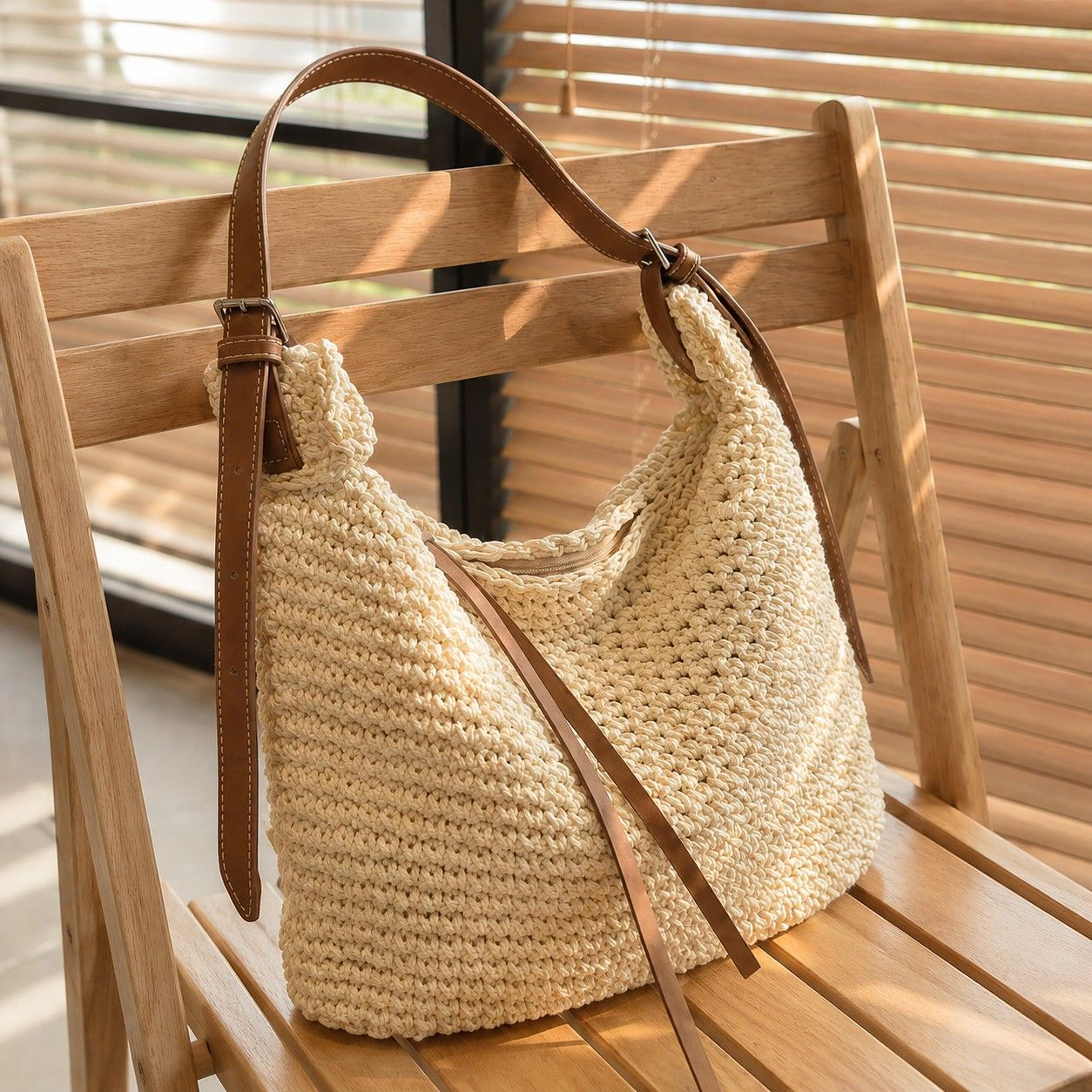Alilang Women's Woven Hobo Shoulder Crossbody Bag with Zip Closure and Slouchy Shape, Beige