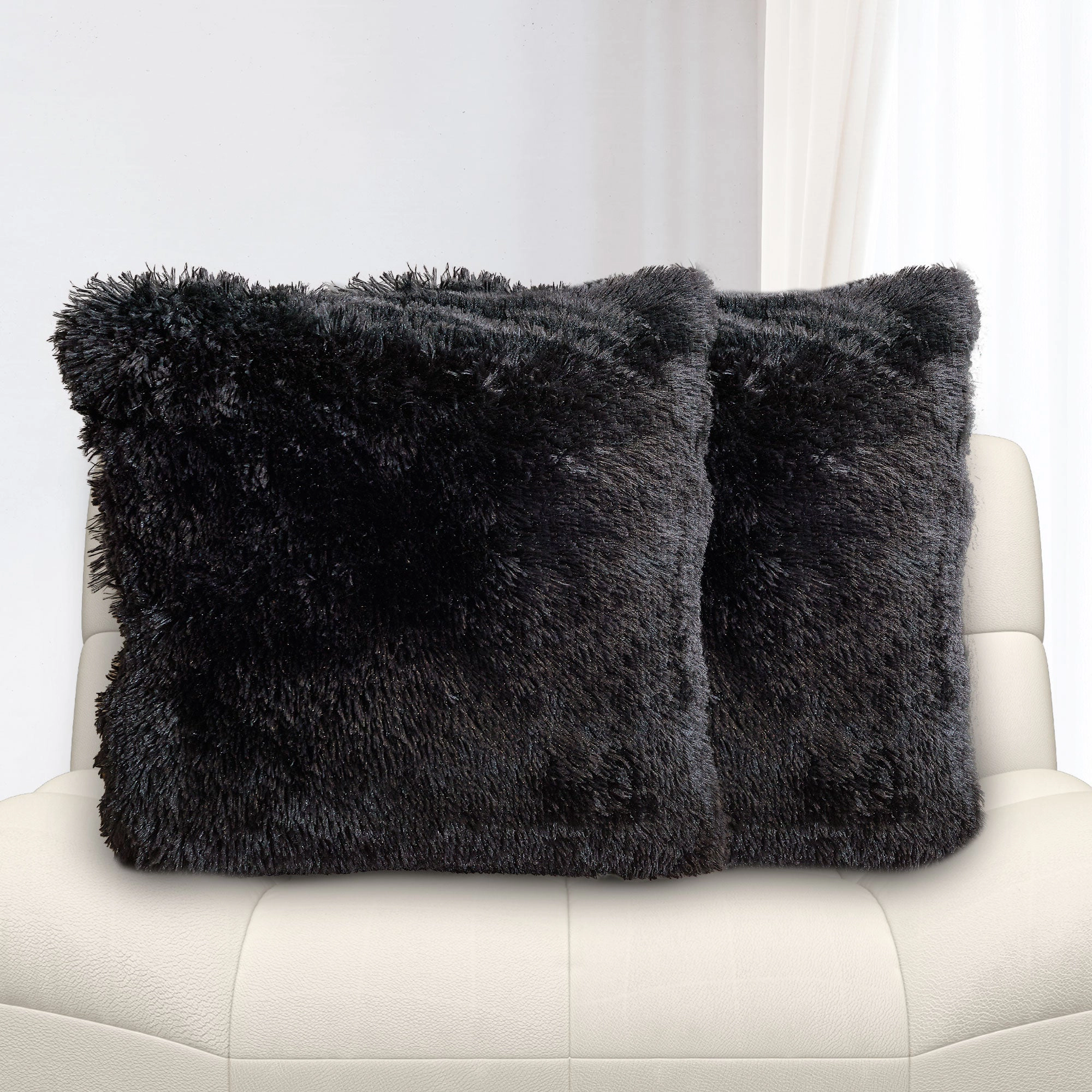 Cheer Collection 2-Pack Long Hair Shaggy Faux Fur Throw Décor Pillows