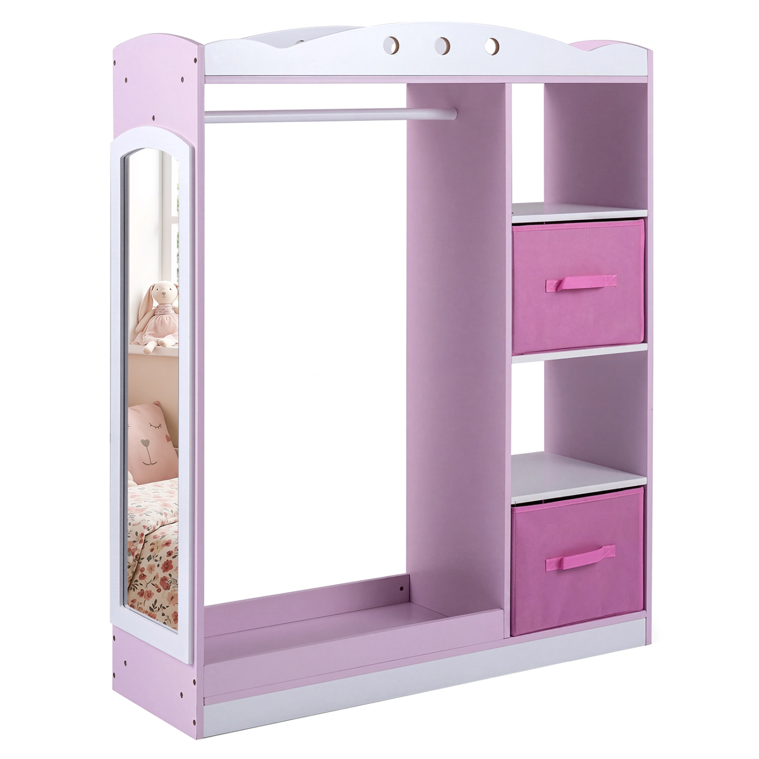 Hivvago Kids Dress Up Station with Mirror and Open Storage